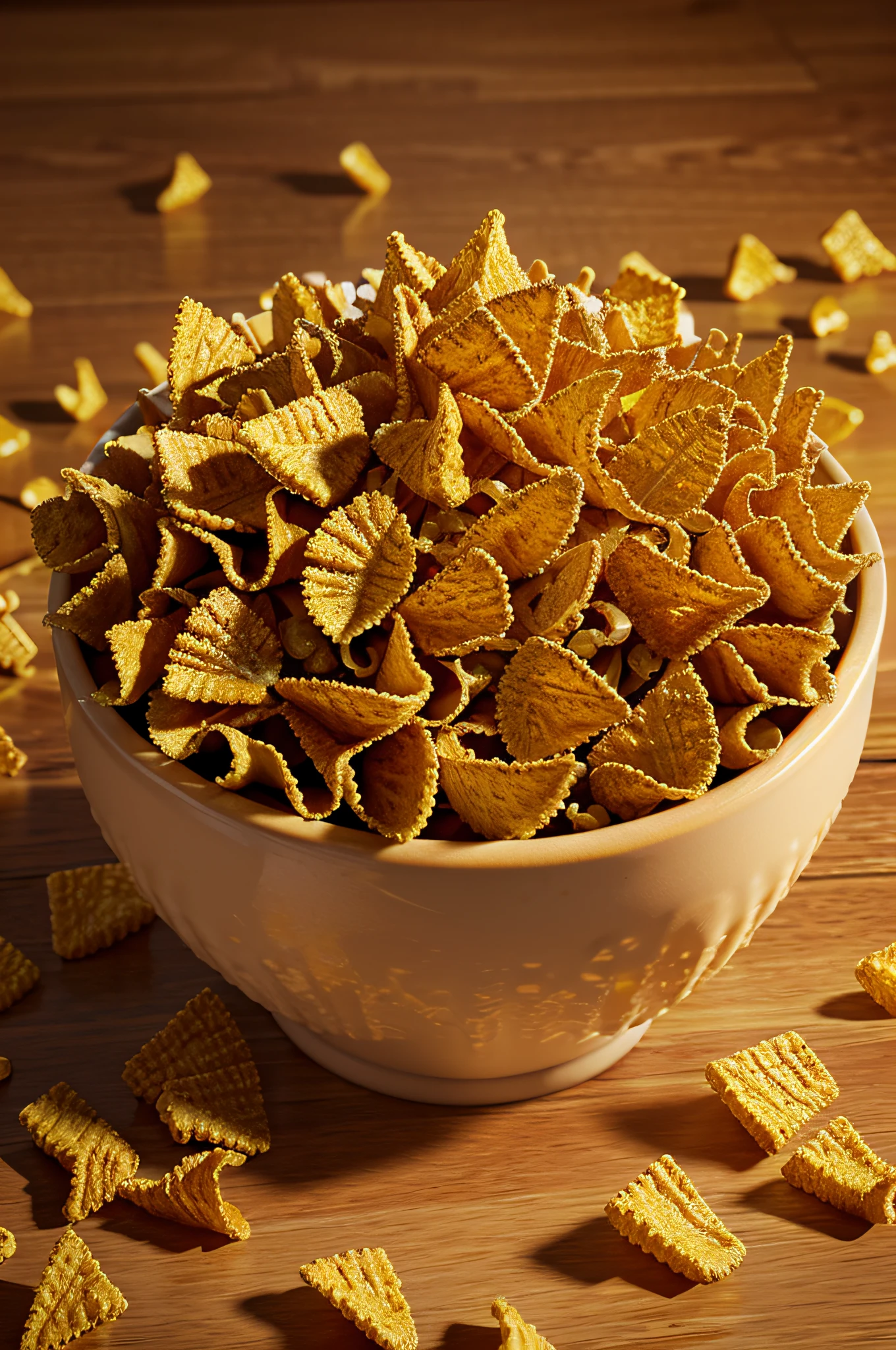 "Experience the crunch of golden corn flakes in a 3D world, with each flake rendered in stunning detail and texture."
