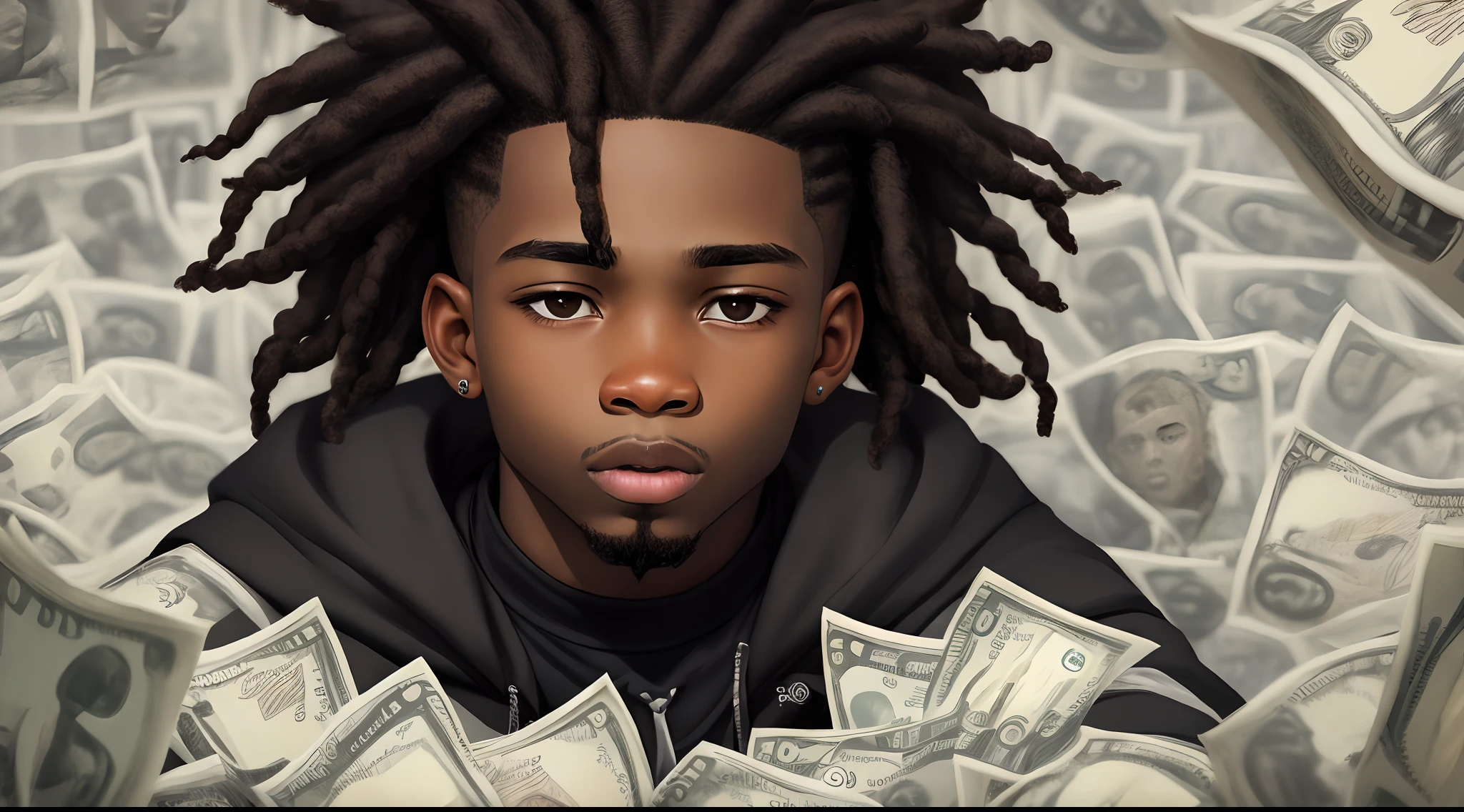 Black dread headed boy with lots of money