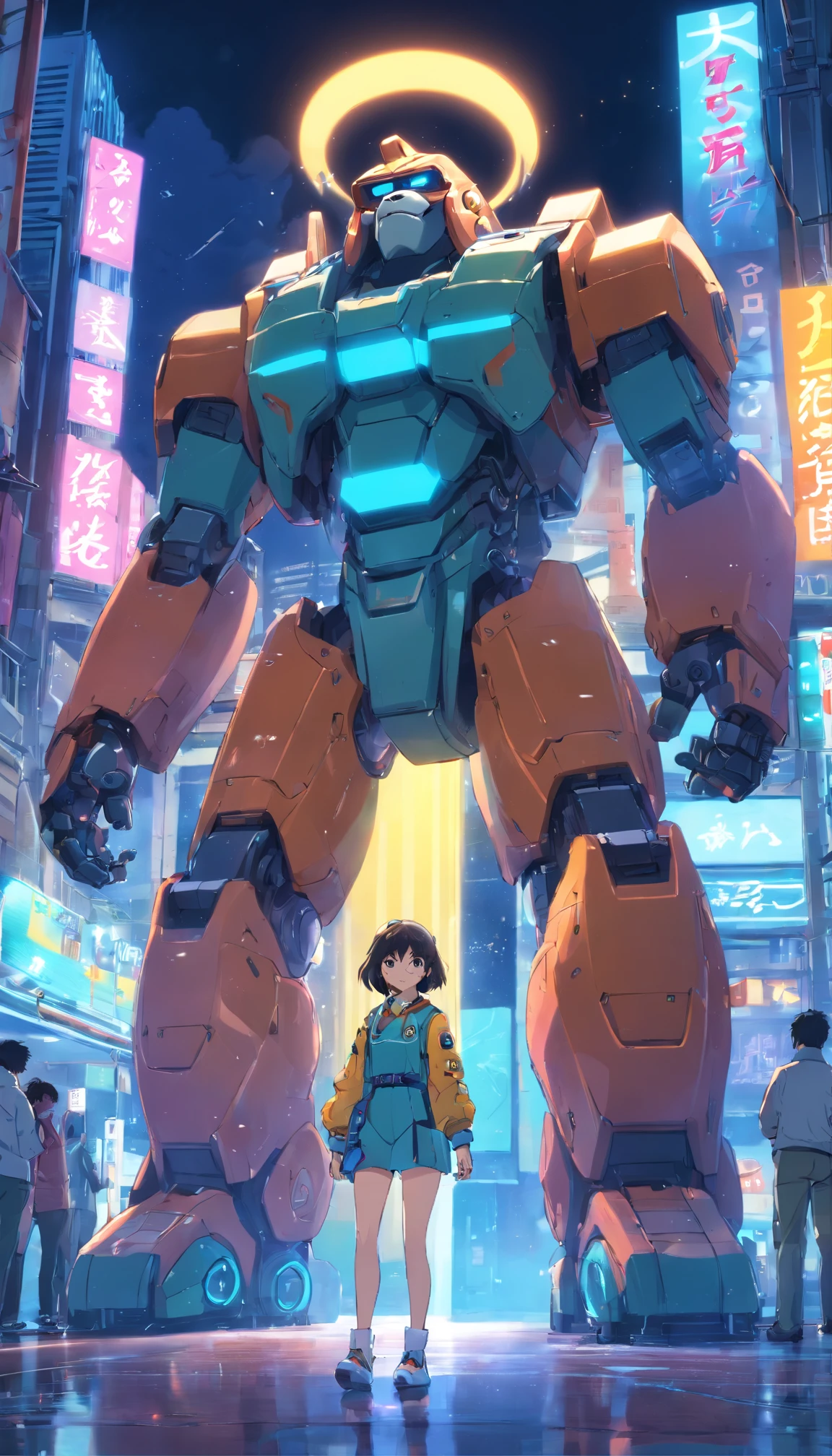 Robotic Gorilla, (Estilo mecha japones 80`s), (Toma de cuerpo completo) , 1 transparent child,Robot de comportamiento, Casco exquisito:1.2, Gafas luminosas:1.2, cyberpunk, dreamy glow, Neon lights, Limpio, fondo blanco, ( global ilumination, Trazado de rayos, HDR, Renderizado irreal,Reasonable design, Alto detalle, Obra maestra, La mejor calidad, hiper HD, cinematic lighting)