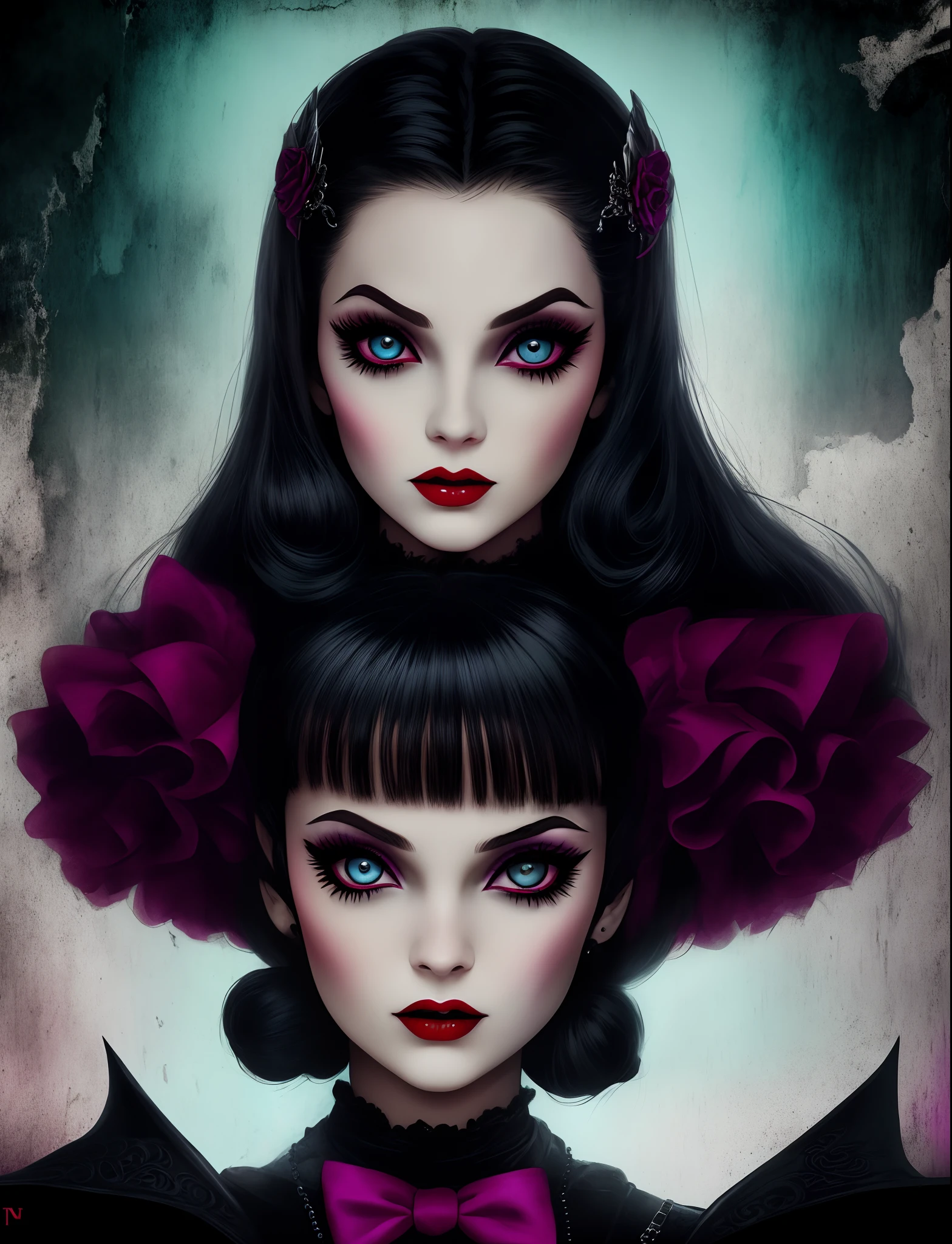 Draculaura monster high character in horror movie poster in 80s style