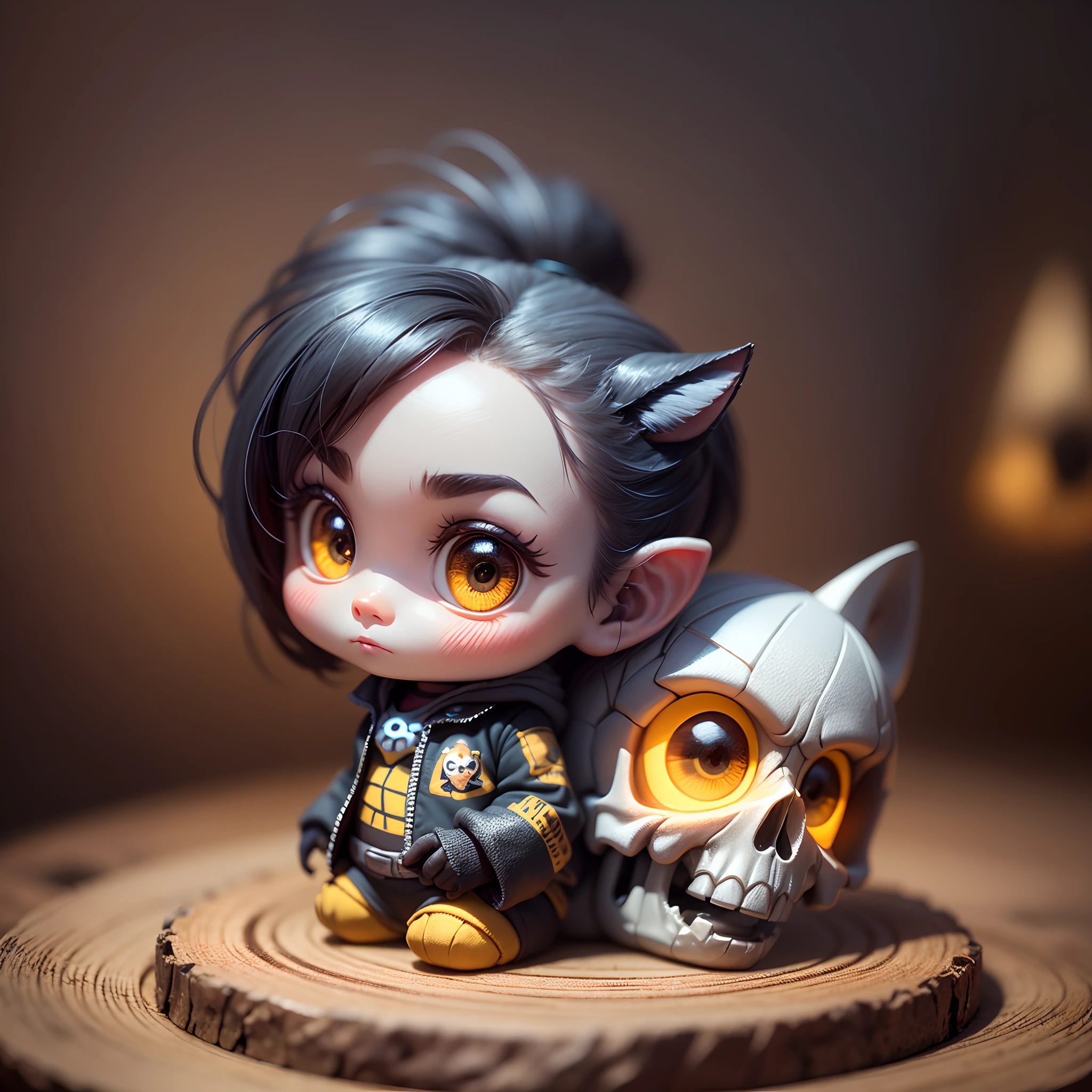 (best quality, cute, well detailed, dreamworks pixar style:1.1),mini chibi skull appearance, in a dark environment with directed light, extremely well detailed, vibrant colors,bokeh,studio lighting --auto --s2