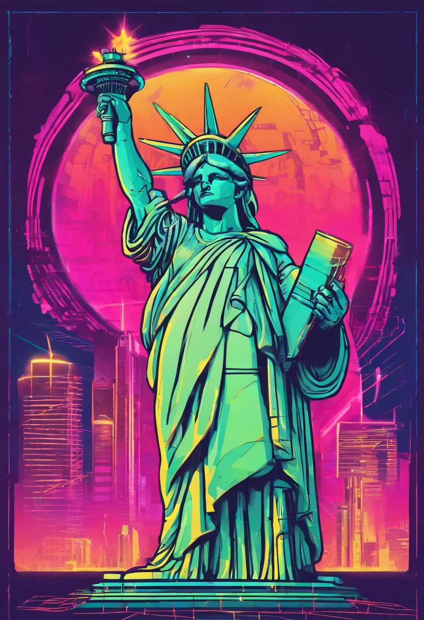 Statue of Liberty in the style of cyberpunk