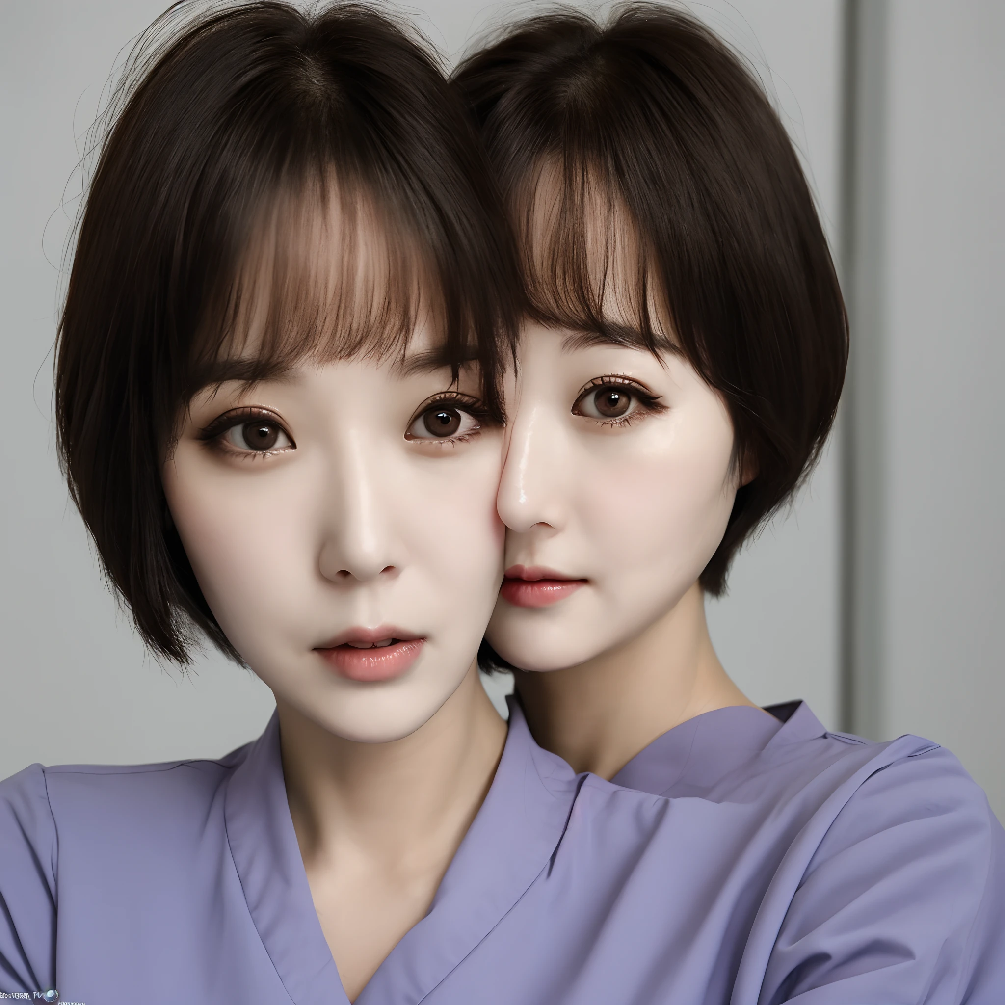 Forty years old, short hair, big eyes, sunken eyes, beautiful nurse