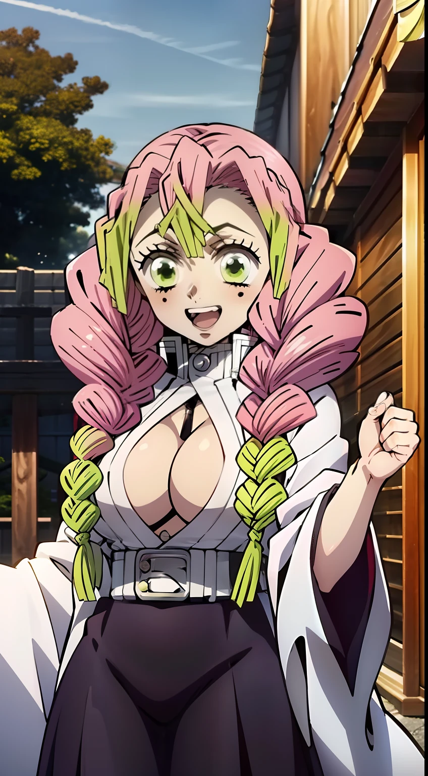 epic composition, the night, Battle, combat stance, Hot springs, a 1girl, beautiful big breasts, old Japan, rose hair, Bright green color at the ends of the hair, MitsuriKanroji,stands in full growth, (Body Full 1:1), Dazzling, pectorals, In art: Demon Slayer, Demon Slayer Art Style, demon slayer rui fanart, badass anime 8 k, Demon Slayer, Anime Key Art, 4 k manga wallpapers, kimetsu no yaiba, anime wallaper, Ultra Transparent, Ultra Detailed, very extremely beautiful, anime epic artwork, Anime Art Wallpapers 8K, Local Art & epic composition, very extremely beautiful, beautiful breasts, old Japan, (tmasterpiece, beste-Qualit),