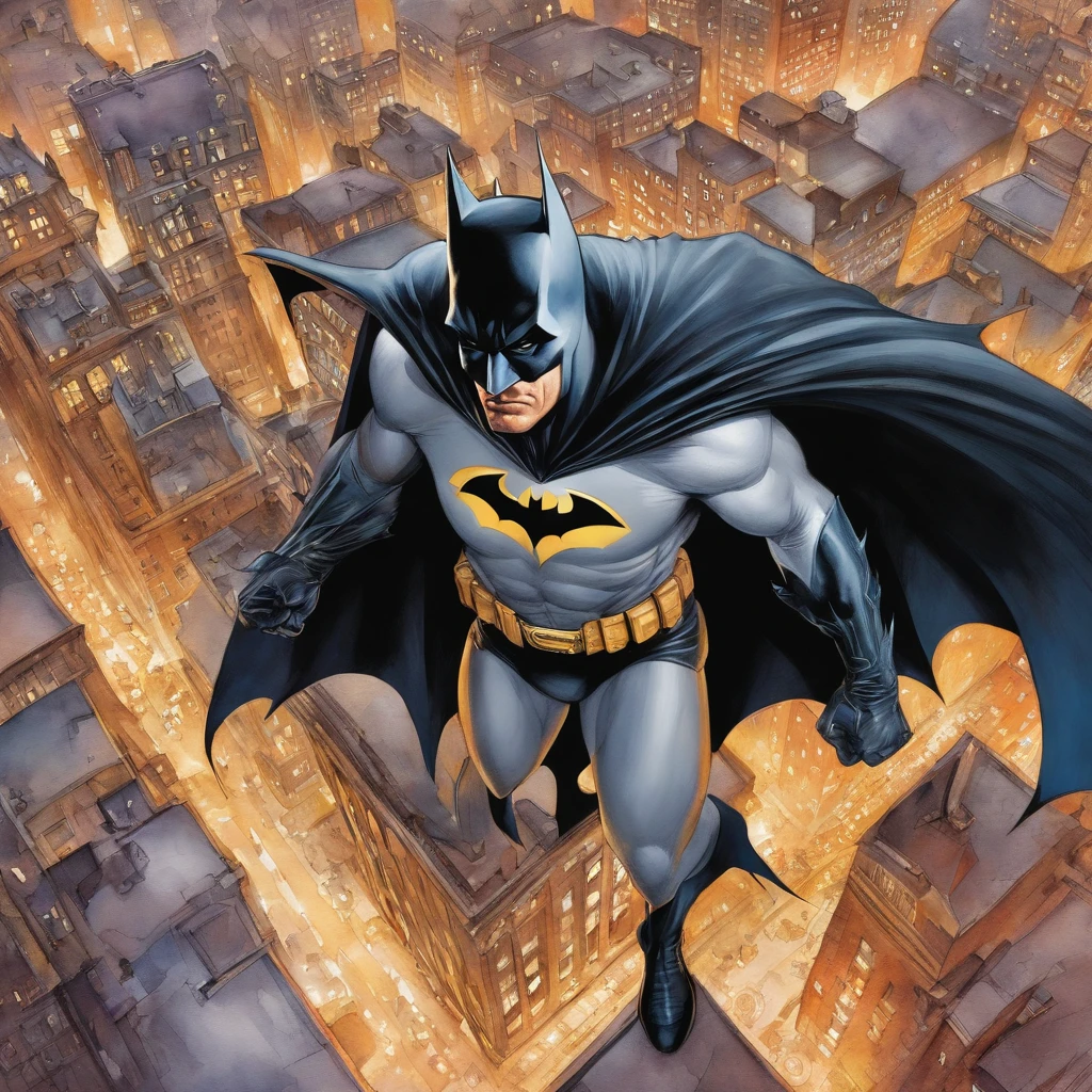 Batman perfect anatomy on the rooftops of Gotham City à la Alex Ross