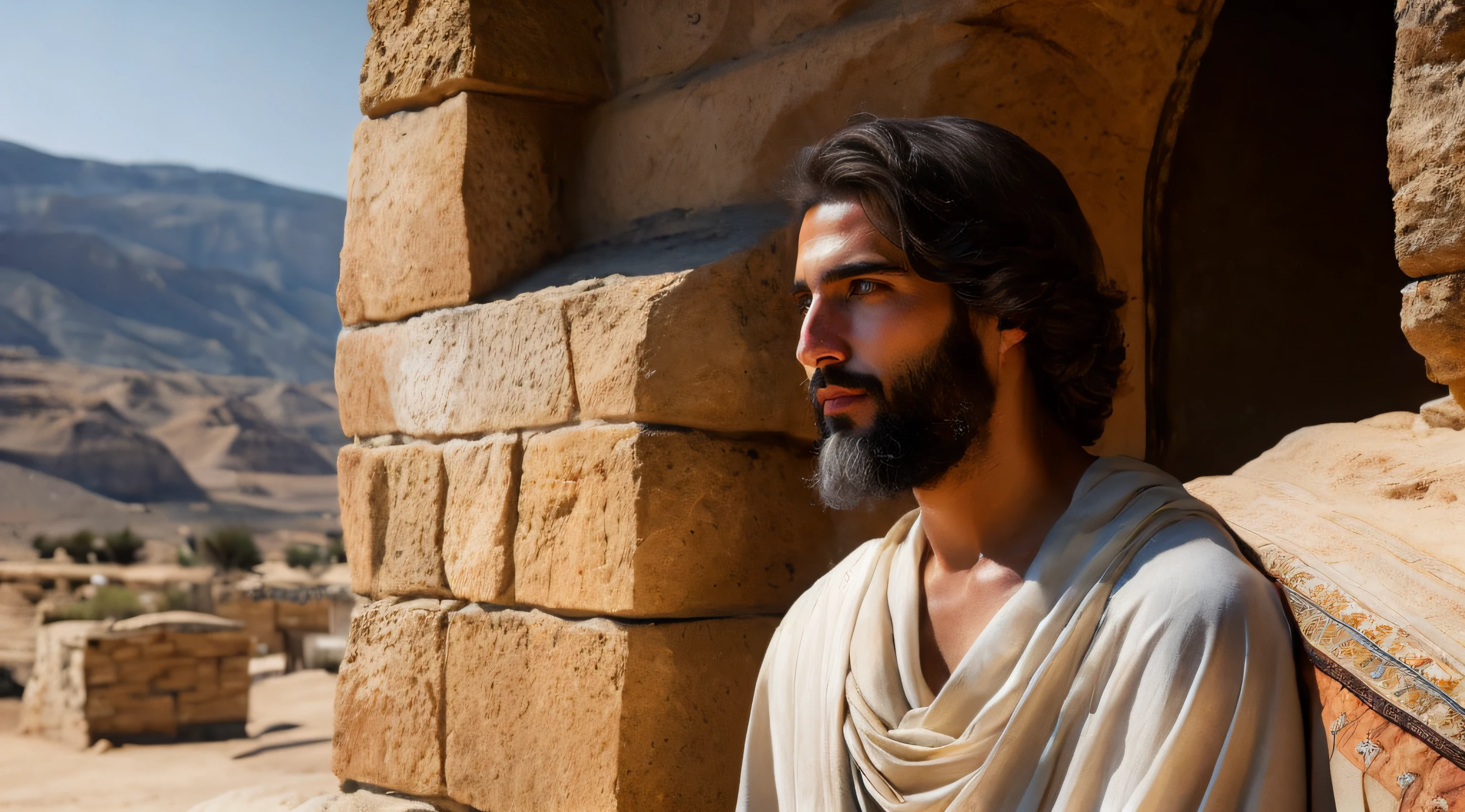 Ancient Israel、Biblical times、1st century、(((The disciples listen to the short-haired Christ)))、8K、Raw photography、top-quality、masterpiece:1.5、ultra-lightweighthigh-resolution、Photorealsitic:1.5、ciinematic light、soft volumetric lighting:1.5、realisitic、Photorealsitic:1、Detailed skin、profetional lighting、a picture、foco nítido、detaileds、profetional lighting、photon maping、detailed and intricate environment、ighly detailed、top-quality、Artistic photography、photorrealistic concept art、soft natural volumetric cinematic perfect light、Midjourney、Detailed hand、