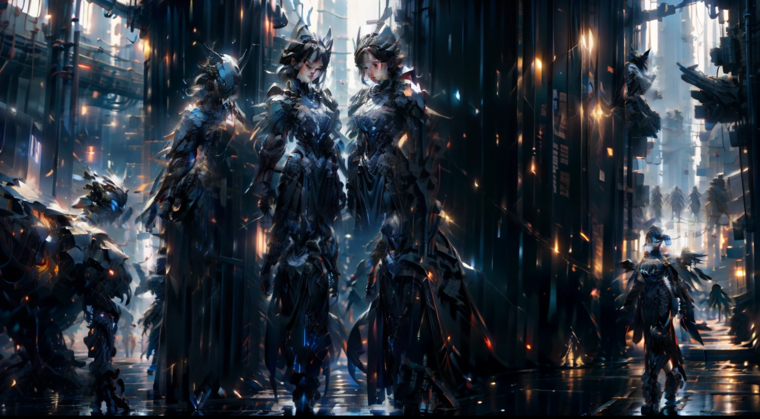 （（best qualtiy））， （（tmasterpiece））， （（Realistis））， （A detailed）， （realisticlying：1.5），illusory engine， (High detail: 1.9)，（femele：1.4），（big breasts beautiful： 1.4),(carismatic:1.3)， （Large breasts）， Female angel，Black feathered wings，beuaty girl，beauitful face， looking at viewert， dynamicposes， postapocalyptic， Destroyed city background， scientific fiction， hdr， Ray traching， NVIDIA RTX， Hyper-Resolution， Unreal 5， sub surface scattering， PBR textures， Post-processing， Anisotropic filtering， depth of fields， Maximum clarity and sharpness， trichotomy，8K original，（Luminous Particle：1.4），（VerydetailedCG，Unity 8k壁纸，cinmatic lighting，lens flare glow），Reflectors，Sharp focus，black toga