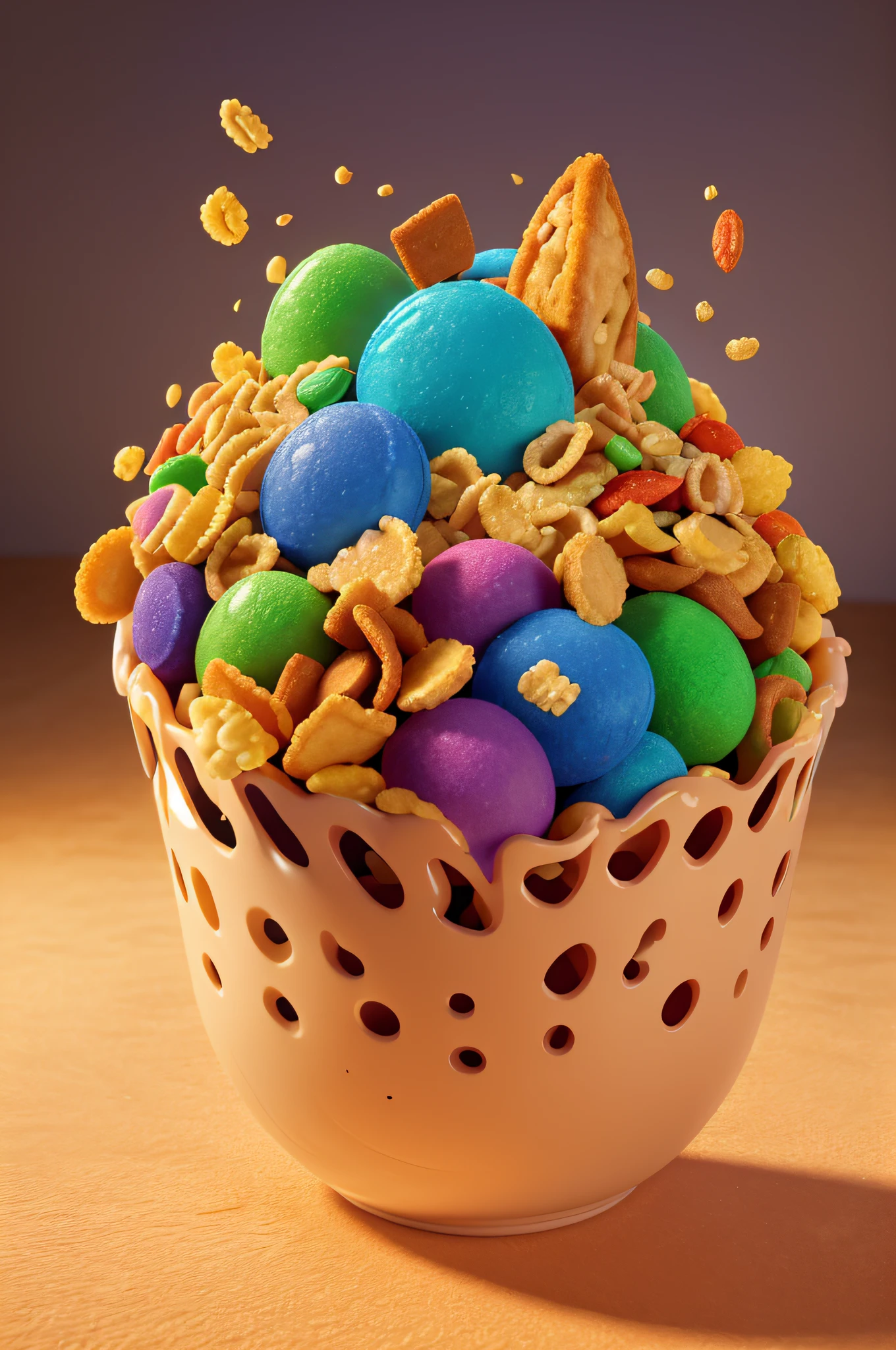 (best quality,highres:1.2),ultra-detailed,physically-based rendering,colorful,vibrant colors, (intricate detailed:1.1),3D masterpiece, (transformation:0.9),breakfast cereal, [concept artists], CGI texture, [studio lighting], sharp focus, [bokeh], dynamic composition, (captivating perspective:1.15),extraordinary variety of shapes, (crispy flakes:0.9), mouthwatering texture, delicious blending of colors, pouring milk, spoonful of cereal, (playful and joyful atmosphere:1.1), (top view:0.9), engaging shadows, (enticing presentation:1.1), (mouthwatering:1.1), crispy texture, [close-up shot], [vivid colors], [bright and vivid], [exquisite details], [colorful patterns], (freshly poured milk:0.9), [immersive vividness], [realistic lighting], [rich color palette]