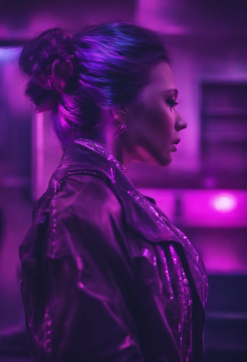 Cyberpunk style medical plague messing in Pohotoshop purple and pink details
