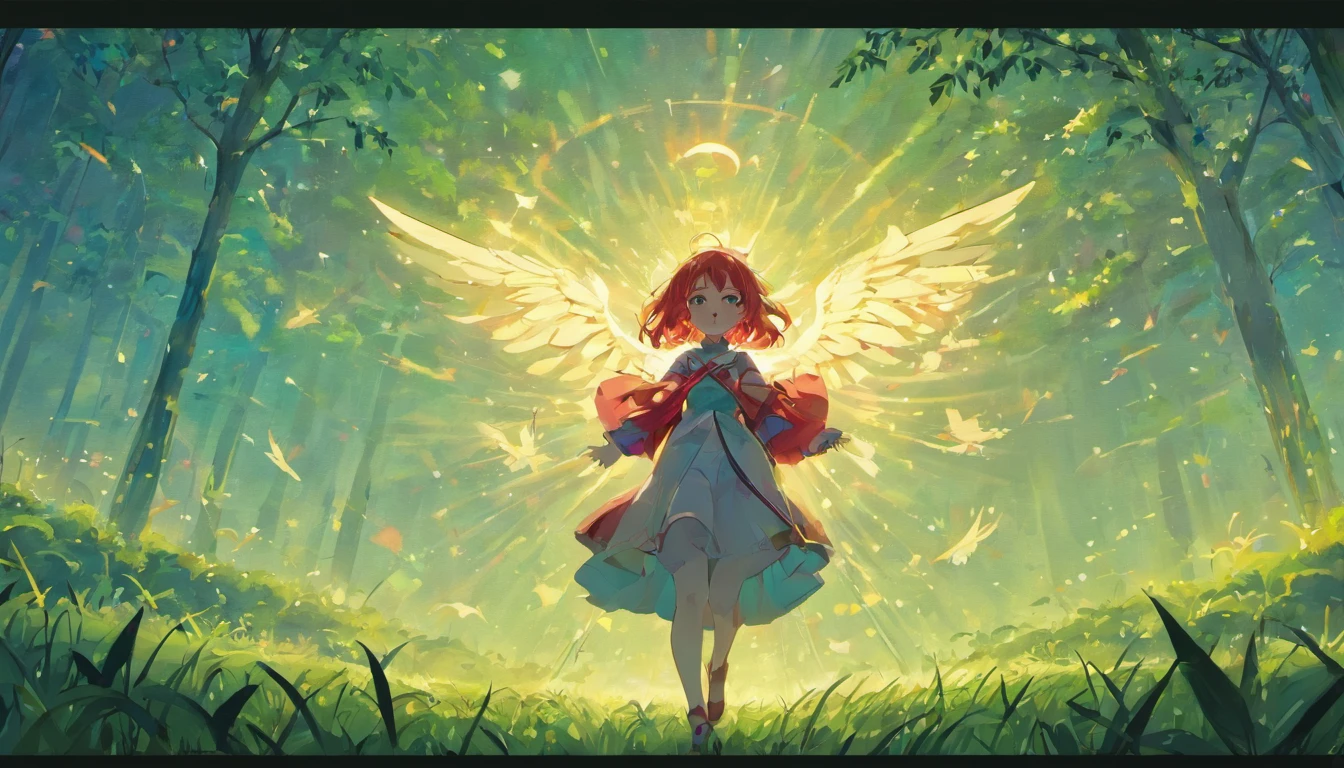 ninguem, floresta, ruinas, ceu roxo, nuvens, estilo anime, birds flying in the sky, Red round energy in the sky, grass on the ground