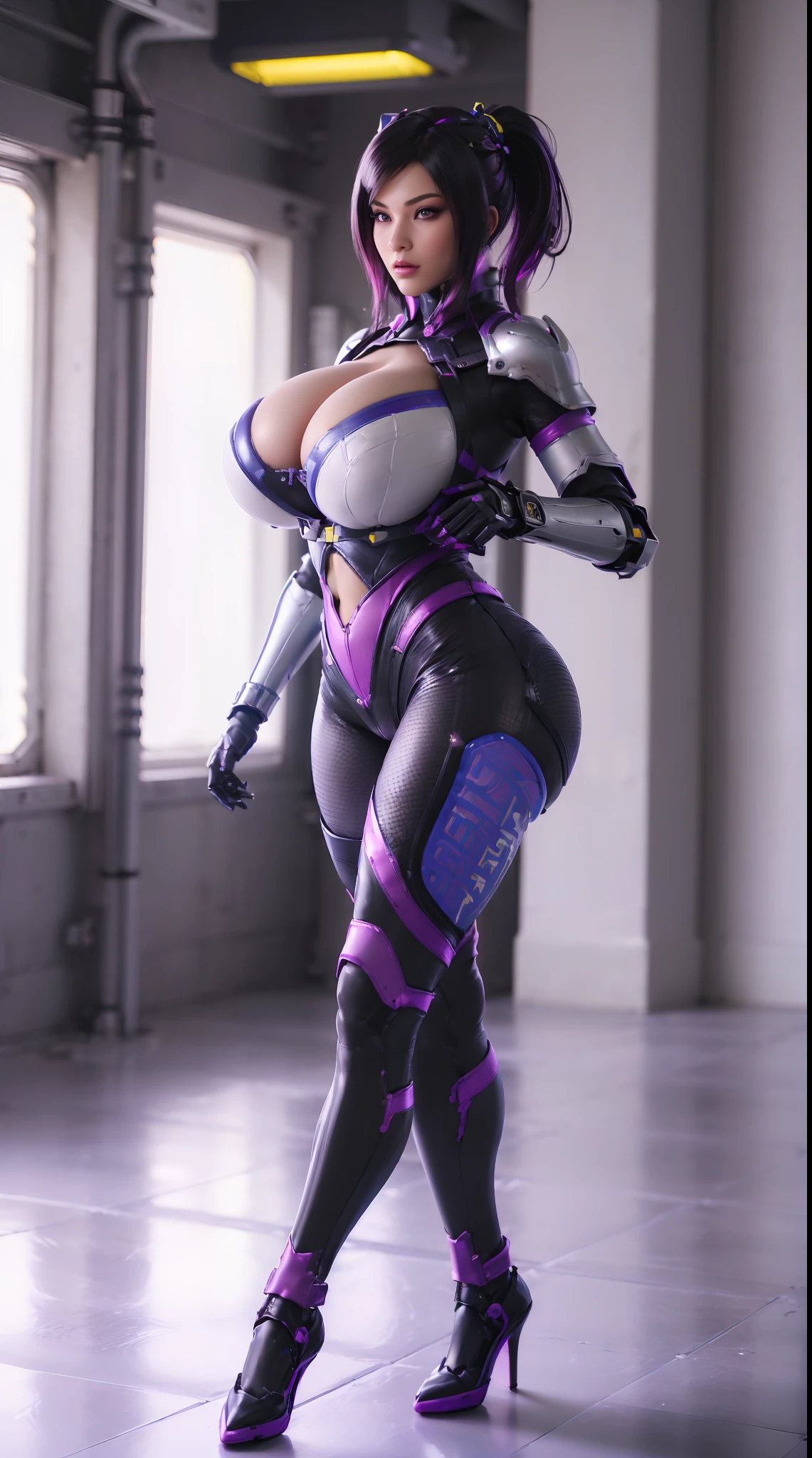 (NSWF:1.7), (1GIRL,SOLO:2), (super detailed face), ((BIG BUTTOCKS, HUGE BREASTS:1.5)), (CLEAVAGE TOP:1.5), (MUSCLE ABS FEMALE:1.4), (MECHA GUARD ARM:1.4), ((WEAR MAGENTA BLUE OVERWATCH MECHANICAL ARMOR CROPTOP, BLACK MECHANICAL SKINTIGHT SUIT PANTS, MECHA GUARD ARMOR LEGS, HIGH HEELS:1.5)), (MUSCULAR BODY:1.3), (GLOSSY SKIN:0.8), (SEXY LONG LEGS, FULL BODY:1.1), (LOOKING AT VIEWER:1.3), (female focus:0.886), (WALKING DOWN HALLWAY OF FUTURISTIC SPACE STATION:1), (BRIGHT LIGHT WHITE_ROOM:1.3), SUPER TEXTURE, UNREAL ENGINE RENDER, PHYSICALLY-BASED RENDERING, ULTRA HIGHT DEFINITION, 16K, 1080P.
