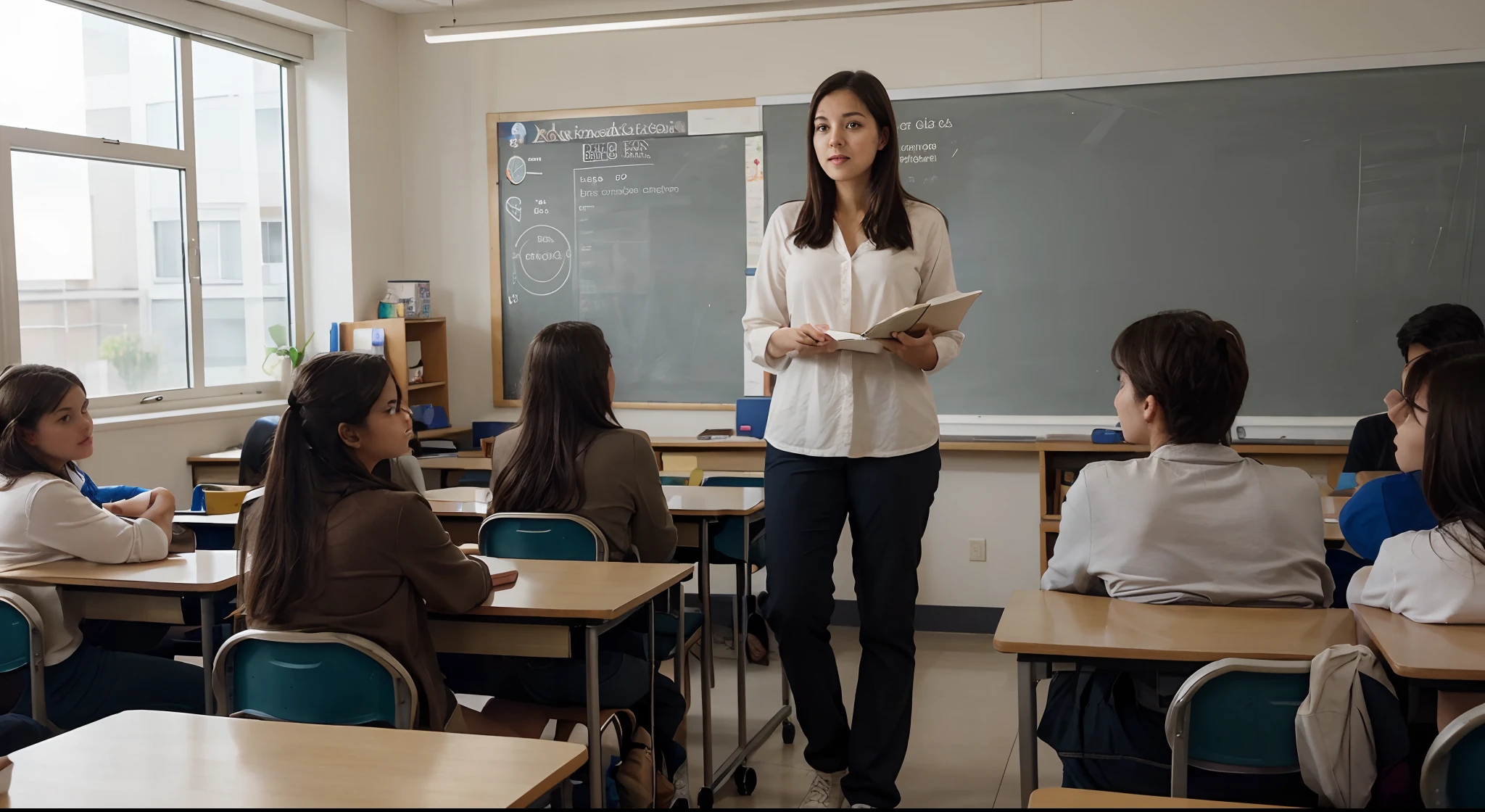 High resolution, High-level image quality, High definition, masterpiece, 8k, Anatomically correct, Professional Lighting, sharp, White Photo,
((Japanese Mature, 90 years old, Beautiful female teacher)), One person, ((Facial wrinkles)), Shapely large breasts, Straight, light brown, long hair that reaches the shoulders, Chubby body type,
((School classroom, Standing upright, holding the attendance book and looking at the viewer)),
(((A thin white summer buttoned shirt tucked into a skirt, Tight white long flared summer skirt))),
Composition from knee to head