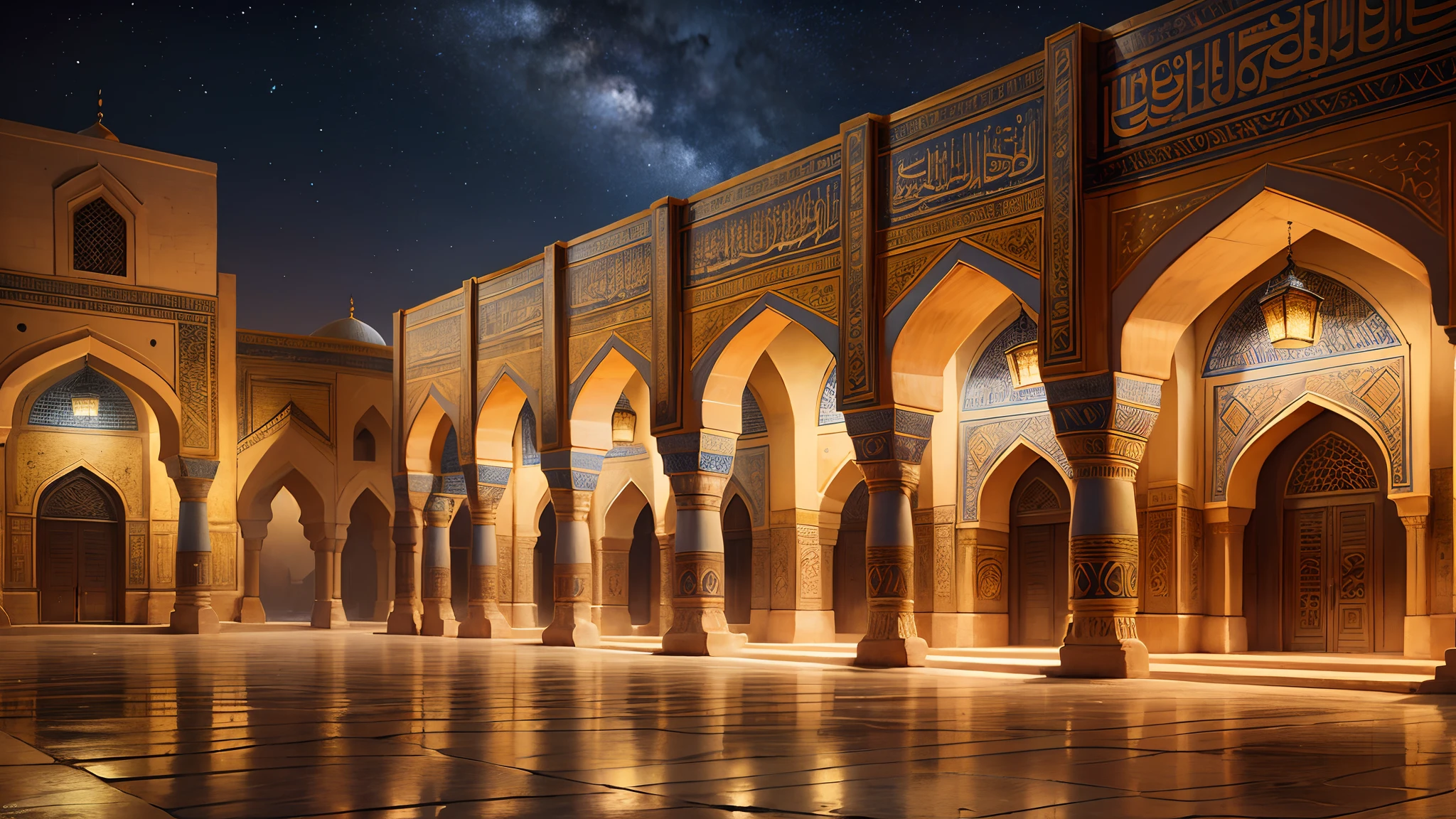 Imagine a large mosque as a background , Realstic ; 4K