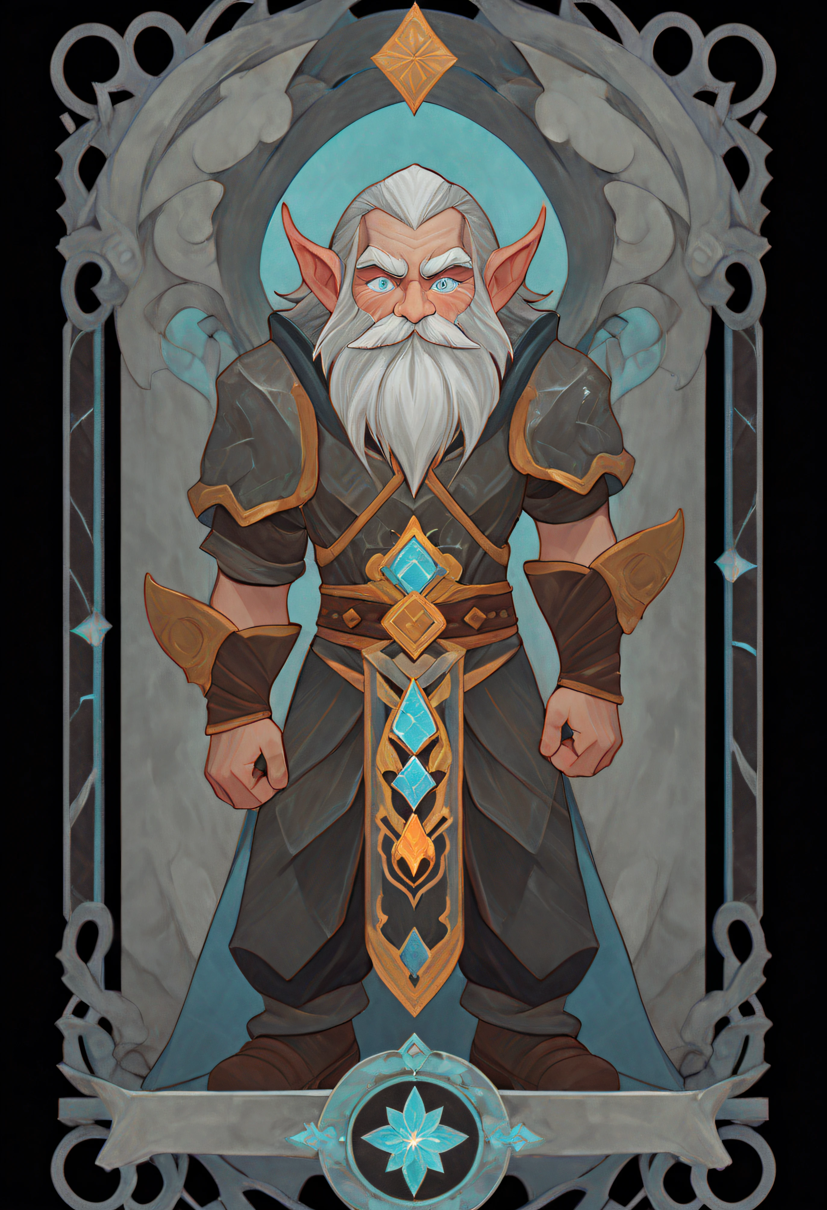 1boys, gnome, Dwarves, blacksmith, Full body standing painting, (((独奏))), Clear facial features, Simple line design, ((tarot card background, symmetric beauty)), perfectly symmetrical, The art of symmetry, Standing drawings of characters, ((flatcolors)), tmasterpiece，top Quority，best qualtiy，超高分辨率, ((Clear facial features，beautidful eyes，beauitful face, Exquisite facial features))