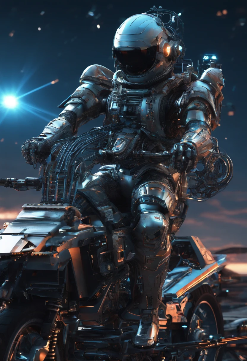 Futuristic astronaut riding on top of rocket like it was a motorcycle, hyper detailed, concept art,, Galaxy,