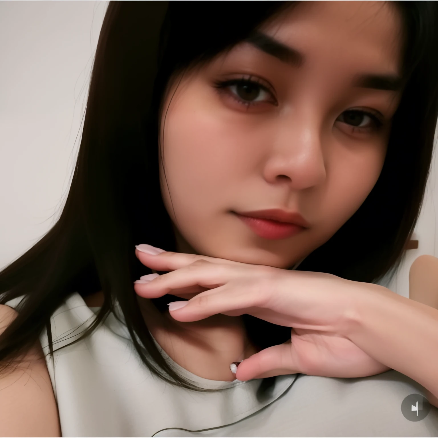 there is a woman that is sitting down with her hand on her chin, Ayahausca, foto vazada, Mulher de 30 anos, 3 0 anos de idade mulher, imagem vazada, com cabelo preto liso, selfie de uma jovem mulher, cerca de 20 yo, foto selfie, foto descoberta, 18 anos, 2 8 anos, 2 7 anos