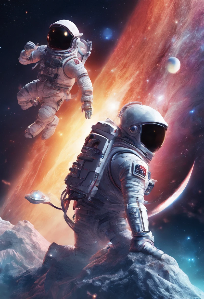 Futuristic astronaut riding on top straddling rocket hyper detailed, concept art,, Galaxy,