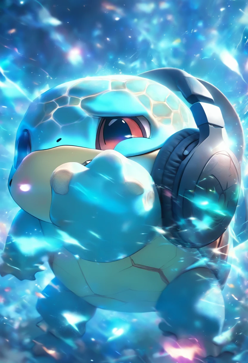 Squirtle from pokemon wearing a gaming headset, cinematic texture, masterpiece, horizontal, wallpaper