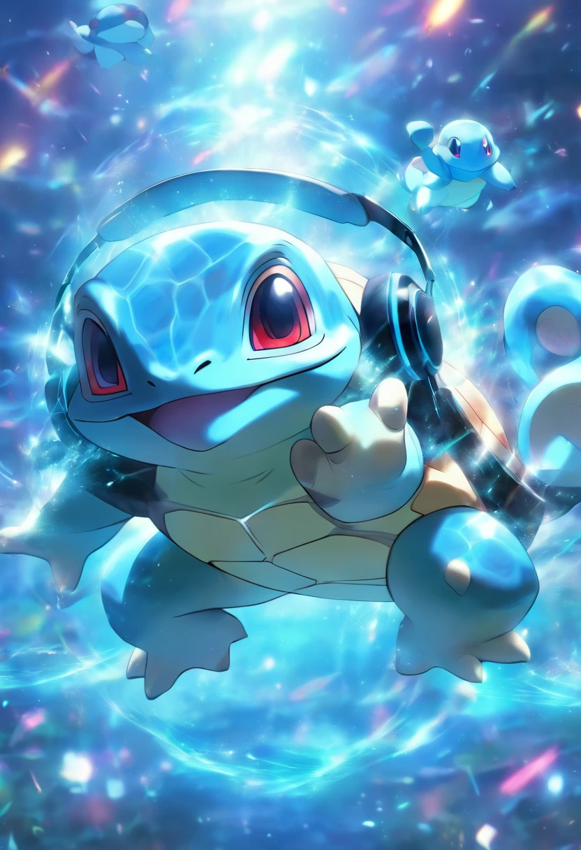 Squirtle from pokemon wearing a gaming headset, cinematic texture, masterpiece, horizontal, wallpaper