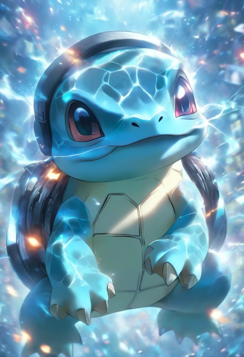 Squirtle from pokemon wearing a gaming headset, cinematic texture, masterpiece, horizontal, wallpaper