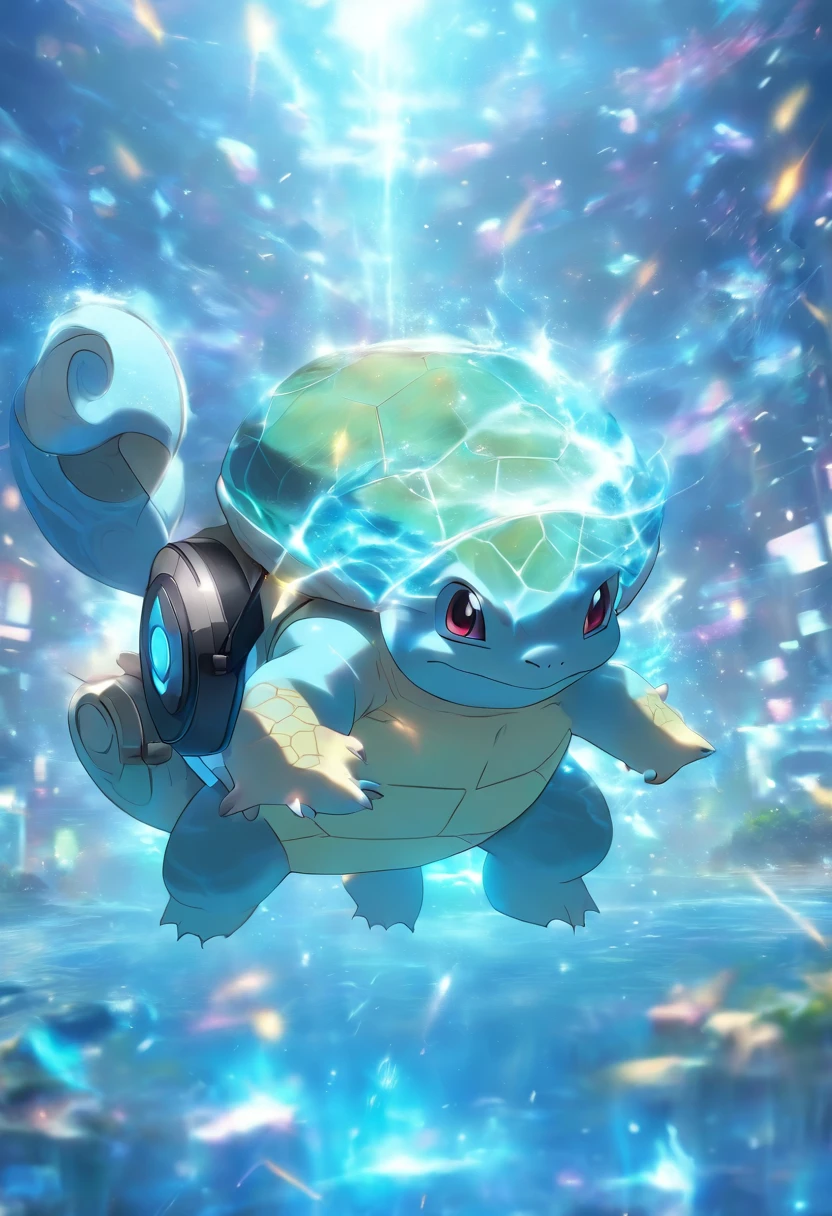 Squirtle from pokemon wearing a gaming headset, cinematic texture, masterpiece, horizontal, wallpaper