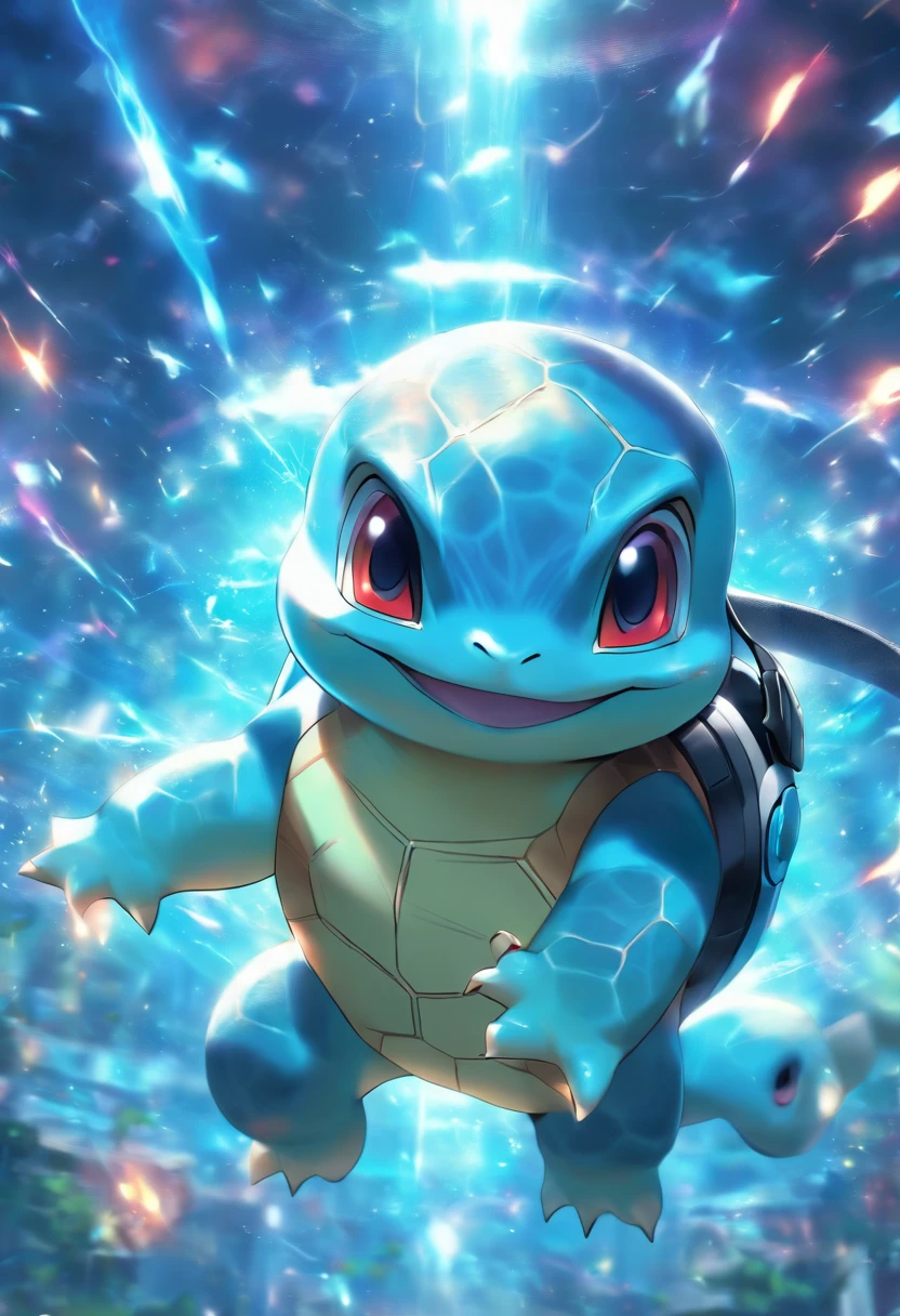 Squirtle from pokemon wearing a gaming headset, cinematic texture, masterpiece, horizontal, wallpaper