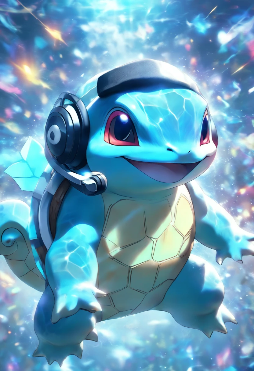 Squirtle from pokemon wearing a gaming headset, cinematic texture, masterpiece, horizontal, wallpaper