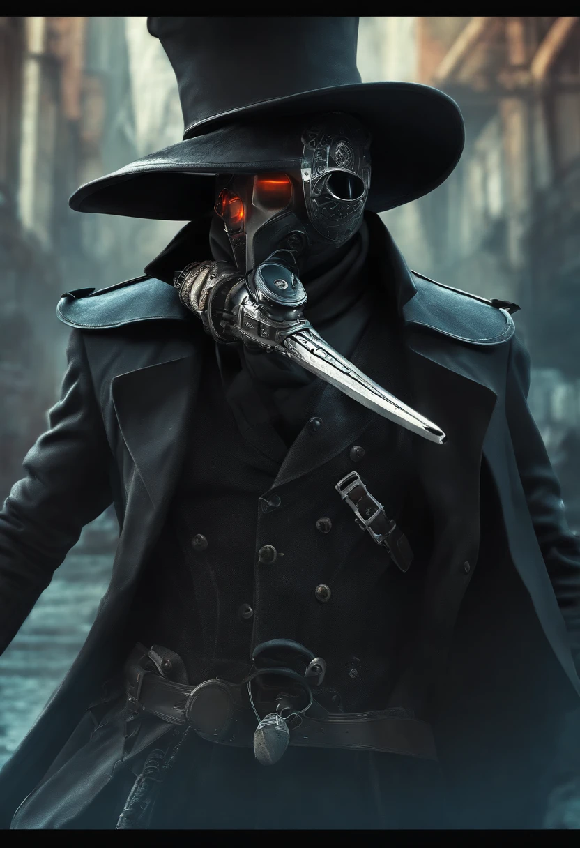plague doctor style cyberpunk mechendo no pohotoshop