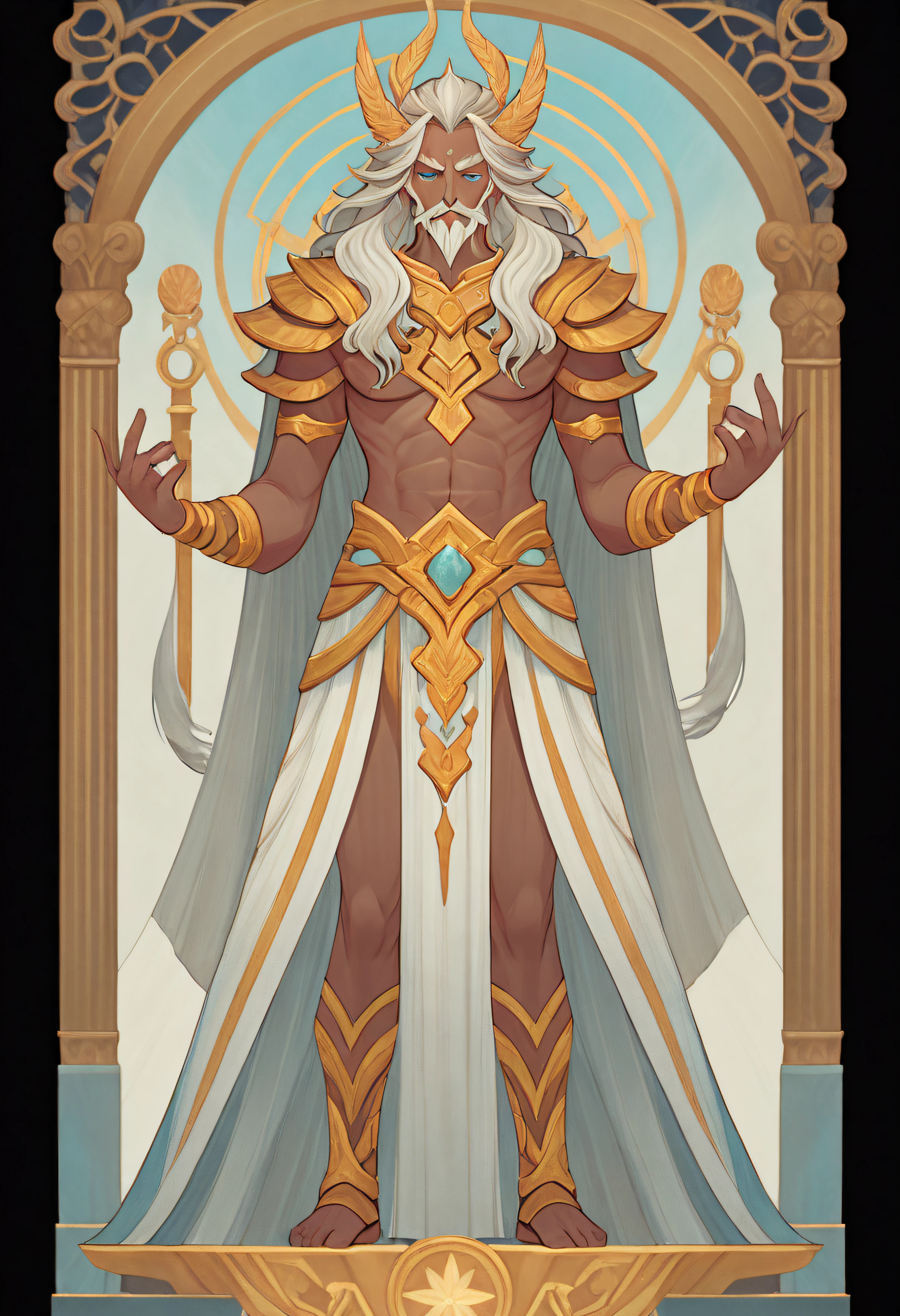 1   boy, Zeus, mythical character, Ancient Greek costumes, Full body standing painting, (((独奏))), Clear facial features, Simple line design, ((tarot card background, symmetric beauty)), perfectly symmetrical, The art of symmetry, Standing drawings of characters, ((flatcolors)), tmasterpiece，top Quority，best qualtiy，超高分辨率, ((Clear facial features，beautidful eyes，beauitful face, Exquisite facial features))