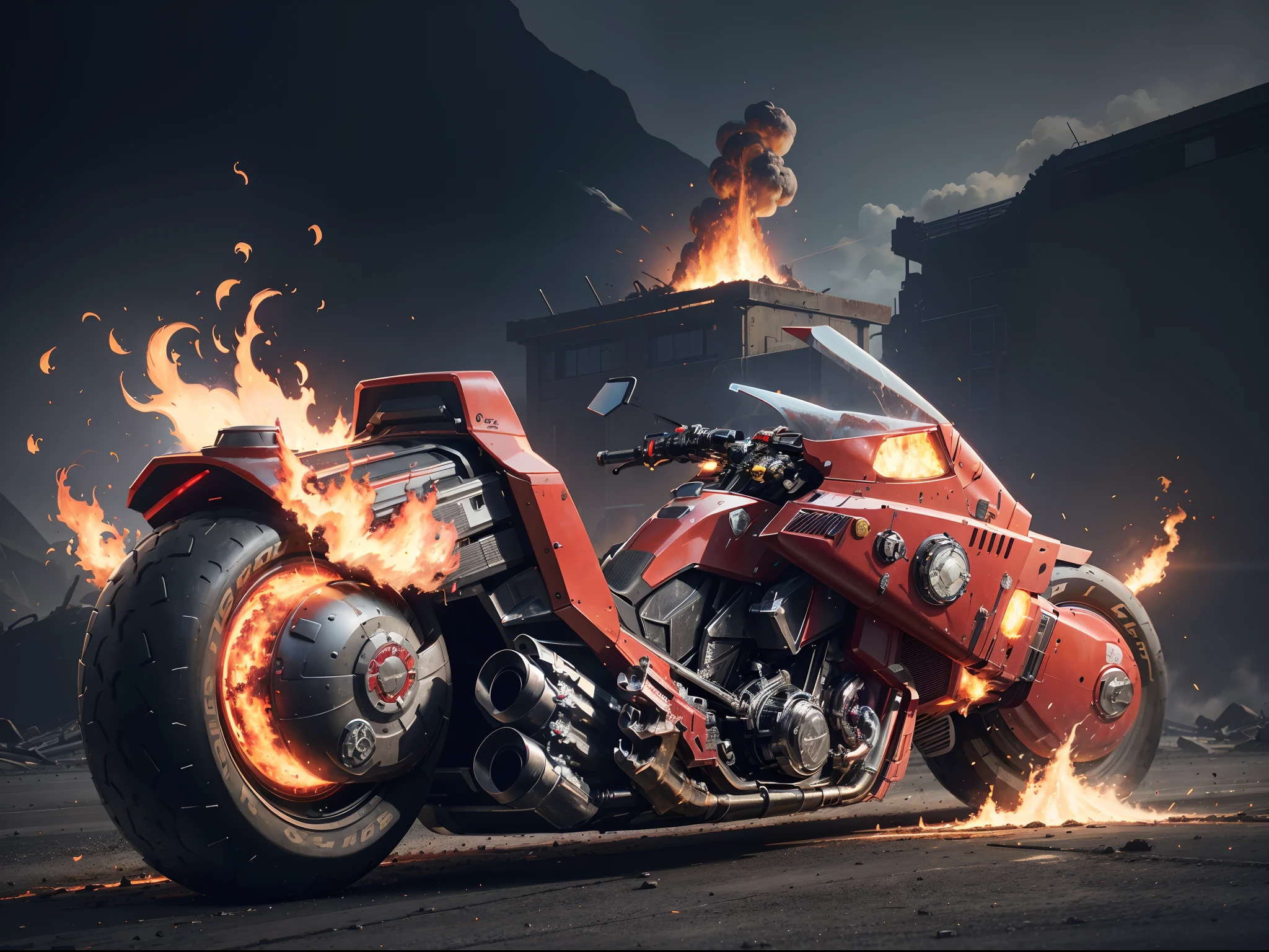 (offcial art, Unity 8k wallpaper, Ultra-detailed, Beautiful, Masterpiece, Best quality, 1.4x more realistic), (Marvel hero Ghost Rider: 1.5), There was a fire in his eyes, The corpse was wrapped in burning chains, Titanium chains and the future technology of motorcycles, Icy bodywork, Ghost Rider rides a futuristic black motorcycle, Gallop on a burning fire, The entire motorcycle caught fire and burned, fire element, Composed of fire elements, volcanoes, Burning cyberpunk cityscape, Armageddon, Epic screen, Anatomically correct, Textured skin.