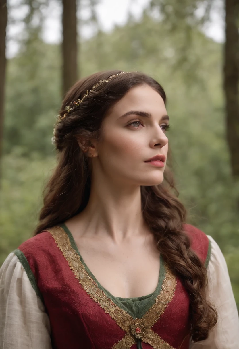 (((uma ferida avermelhada profunda atravessa sua bochecha esquerda))) tez justa, mulher em torno de 30 anos, cabelos loiros naturais, olhos azuis distintos, vestindo vestido preto, slender and graceful, Beautiful, luz neom em um ambiente medieval, Ultra sharp focus, tiro realista, roupas femininas medievais, cores tetradicas (cicatriz:1.4)