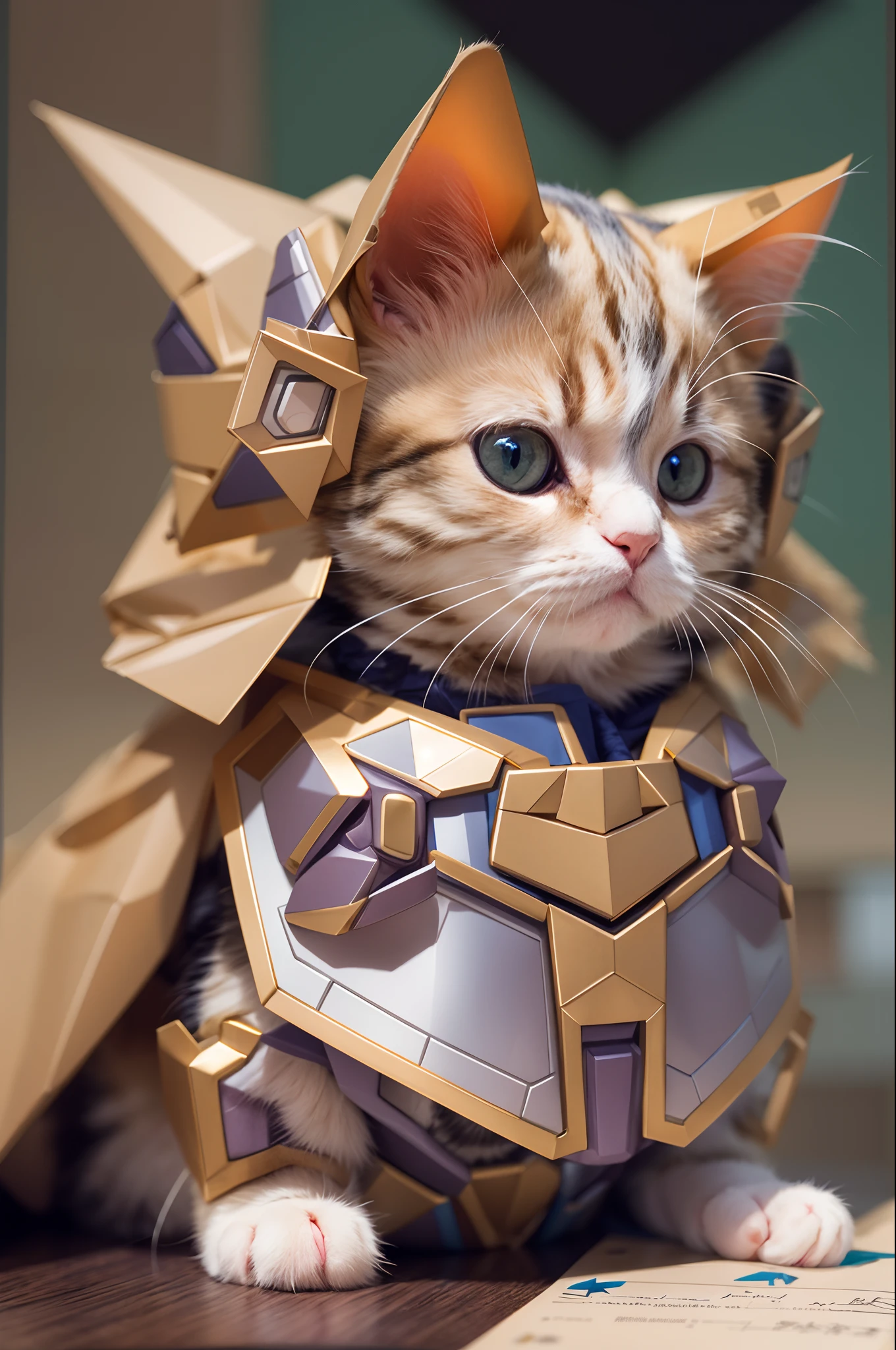 1 supercute kitty wear a origami gundam armor,fur