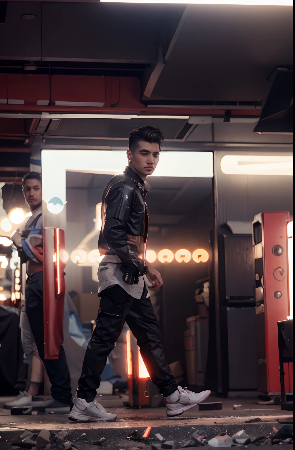 change background cyberpunk handsome boy,realistic face,8k, ultra realistic