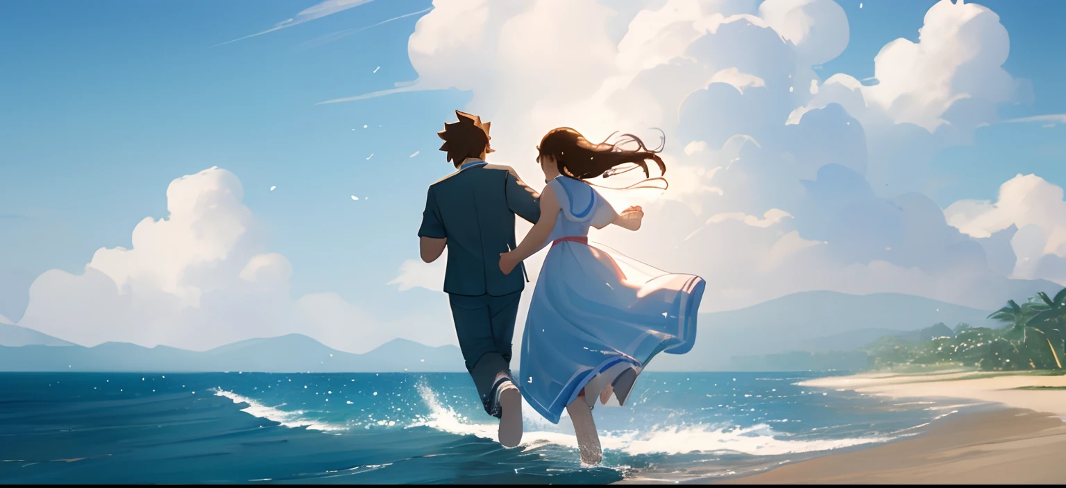 Man and woman running hand in hand、Magic Island
