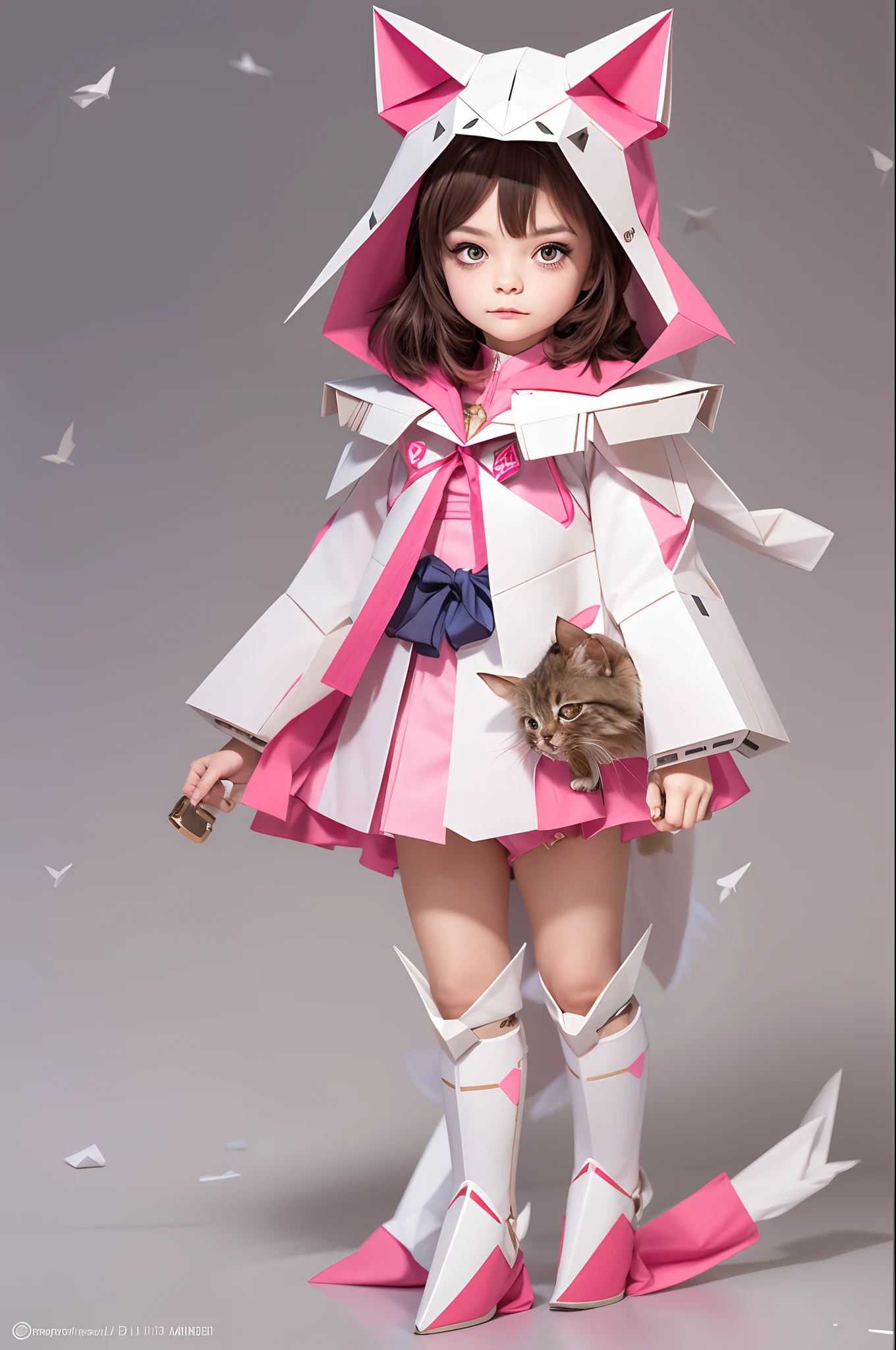 1 supercute girl in kitty wear a origami gundam armor,fur