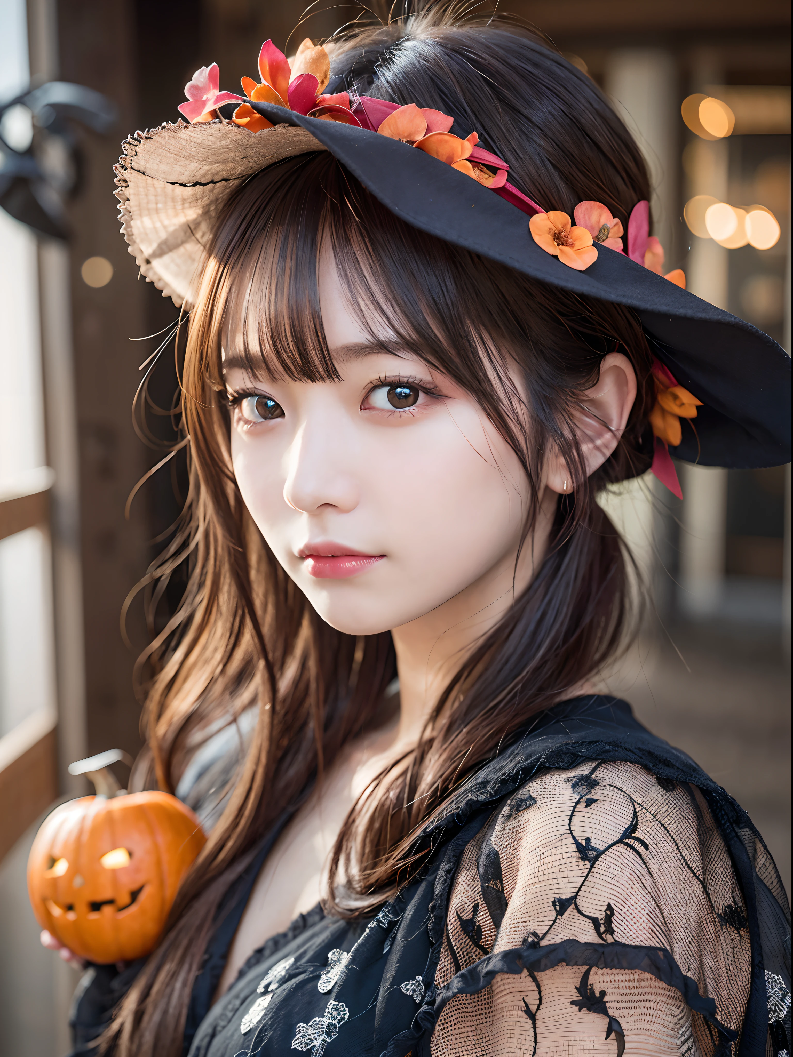 Halloween Girls、Halloween Costumes、Halloween Backgrounds、(masterpiece:1.3), (8K, Photorealsitic, Raw photography, Top image quality: 1.4), Japan women、Super Detail Face、Eye of Detail、二重まぶた、foco nítido:1.2、prety woman:1.4、top-quality、masterpiece、超A high resolution、(Photorealsitic:1.4)、