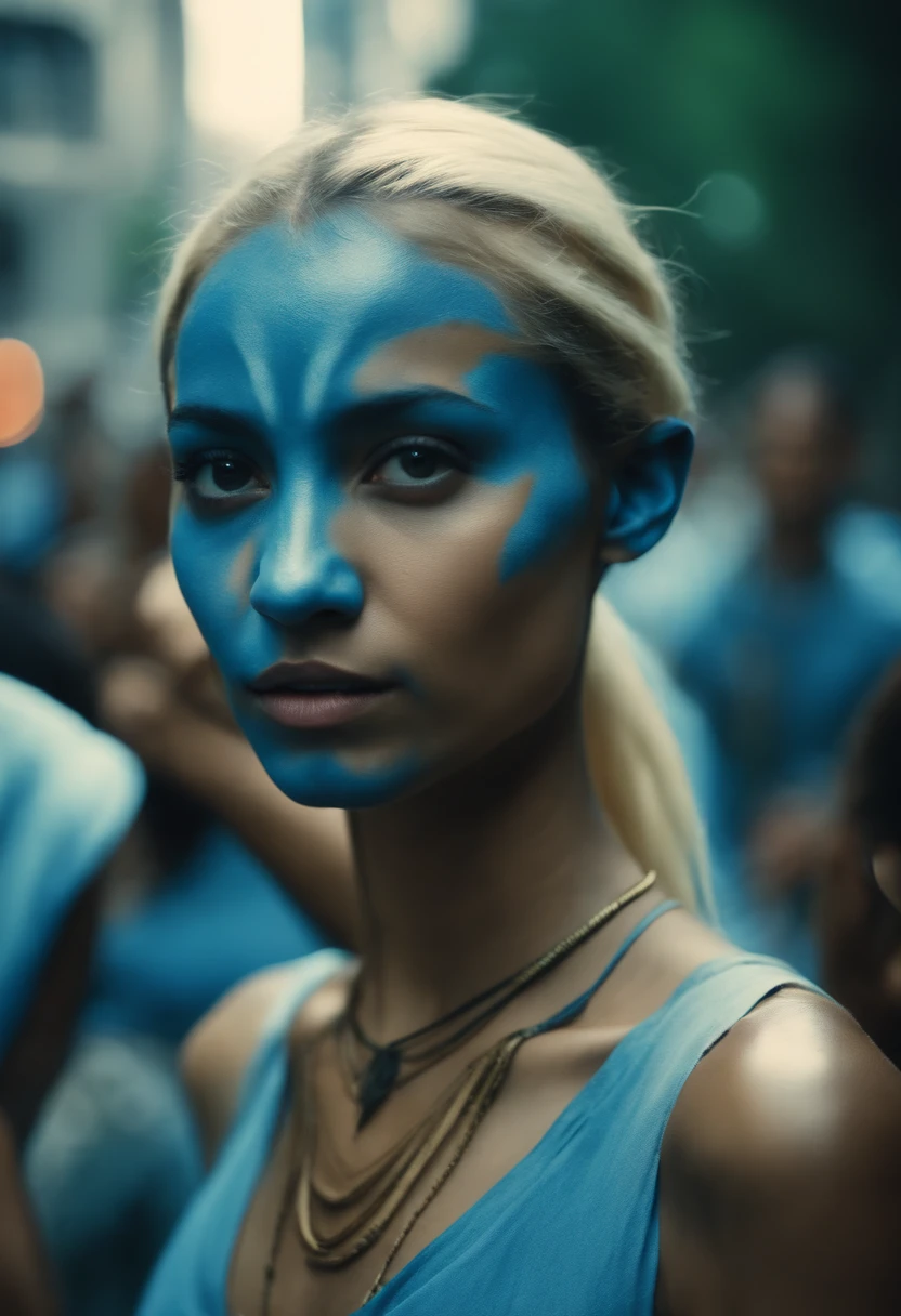 multiple young skinny blue blonde navi women from the movie avatar on the streets