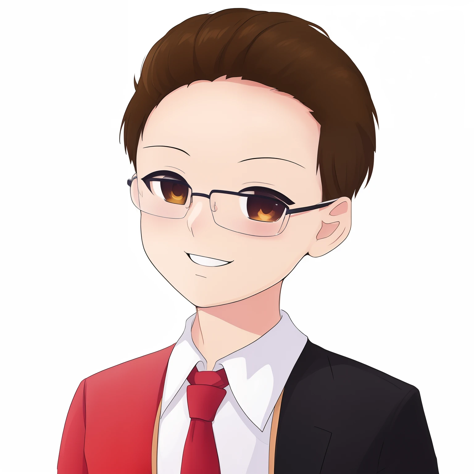 Anime boy with glasses，Wear a red tie，wear white shirt, inspired by Hisui Sugiura, inspired by Akihiko Yoshida, high quality portrait, akihiko yoshida!, as an anime character, akihiko yoshida 8 k, author：Master of Han Chinese, offcial art, anime character portrait, New Xiangcheng, inspired by Un'ichi Hiratsuka,Cheerful laughter,gameboy