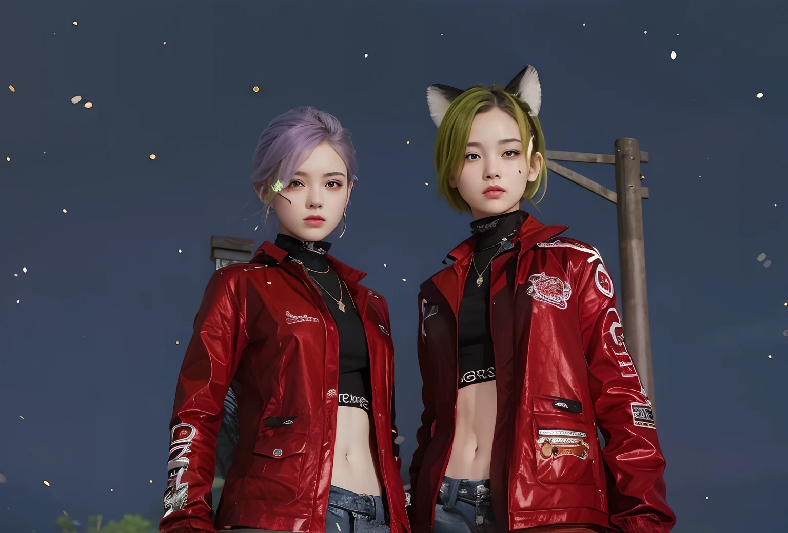 2 girl with red color jackets
