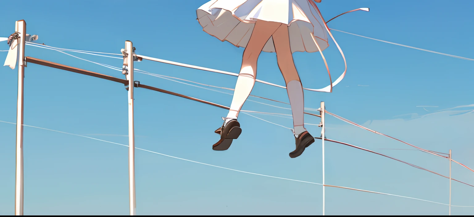 Girl walking on a tightrope、barely
