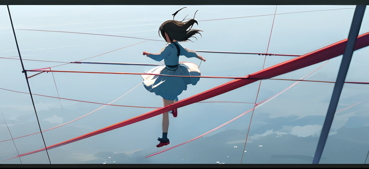 Girl walking on a tightrope、barely