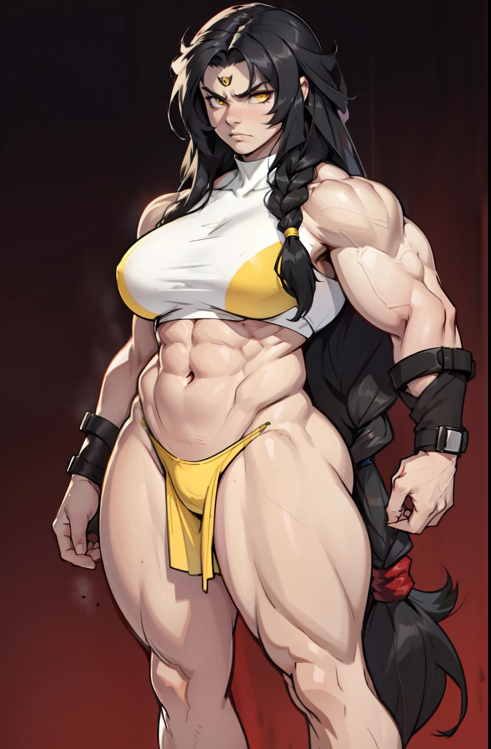 (((((1 girl very long hair))))) angry pale skin black hair yellow eyes ((((muscular))))