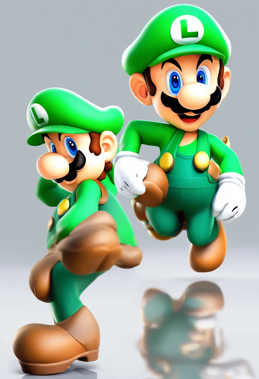 (luigi), character design, Nintendo Luigi, (brown eyes, green hat, green suit, green suspenders, white gloves,) super cute blind box style, Chibi, full body, exaggerated expressions and actions, clean background, bright iridescent highlights , studio lighting, atmospheric lighting, with exquisite texture, ultra high detail, ultra high resolution, c4d, 3d, Blender, 8k, best quality, ultra high definition