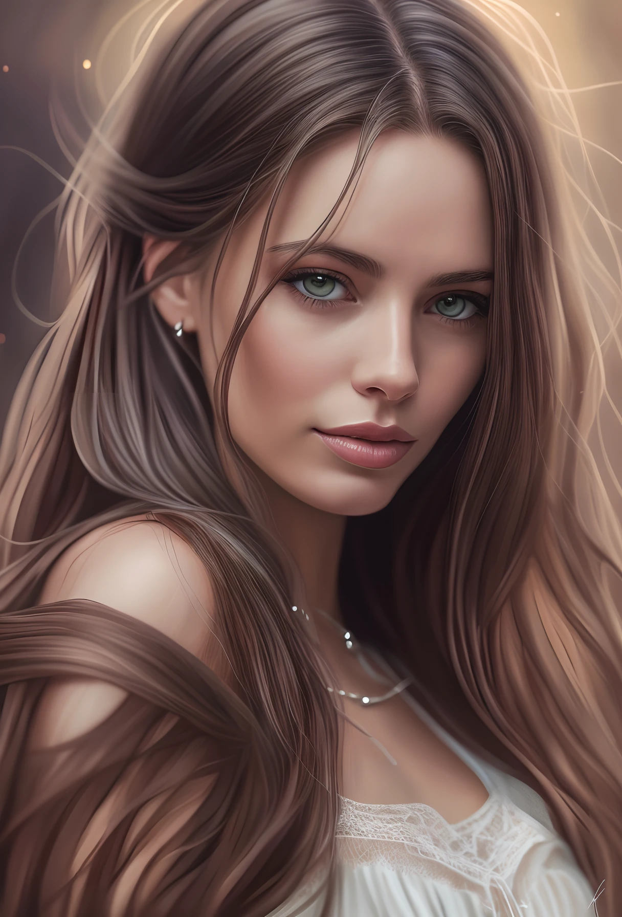 Close up of woman with long hair and , high quality portrait, Photorealistic digital painting, Cait Miers, 8k artgerm bokeh, Wanda Maximoff, Masterpiece! Portrait of Arwen, Realistic digital painting, lindo pintura digital, Portrait anime Kaya Scodelario, Digital art. photorealistic, Cinematic Realistic Portrait --auto --s2