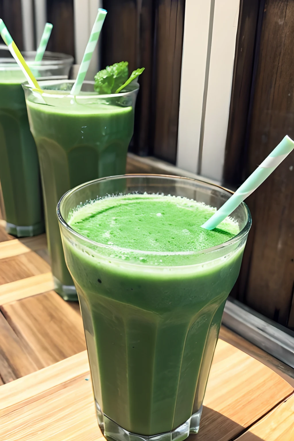 Green juice with a lot of foam、Frothy green smoothie、