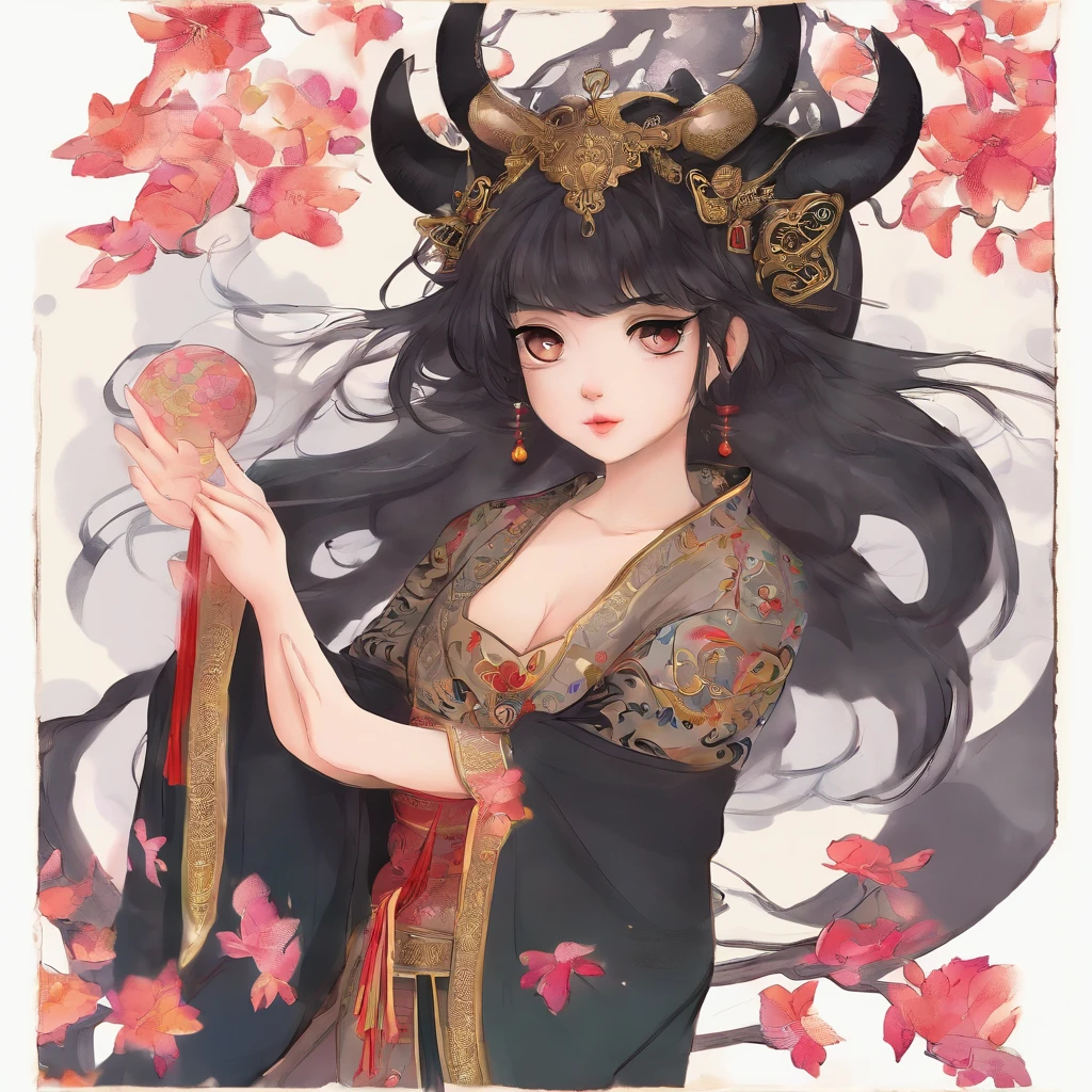 A Zhuang girl,Black hair,with a round face,largeeyes,She knelt and prayed reverently in the temple of the Ox King,Offer your own offerings,And sincerely pray to the god of the ox king