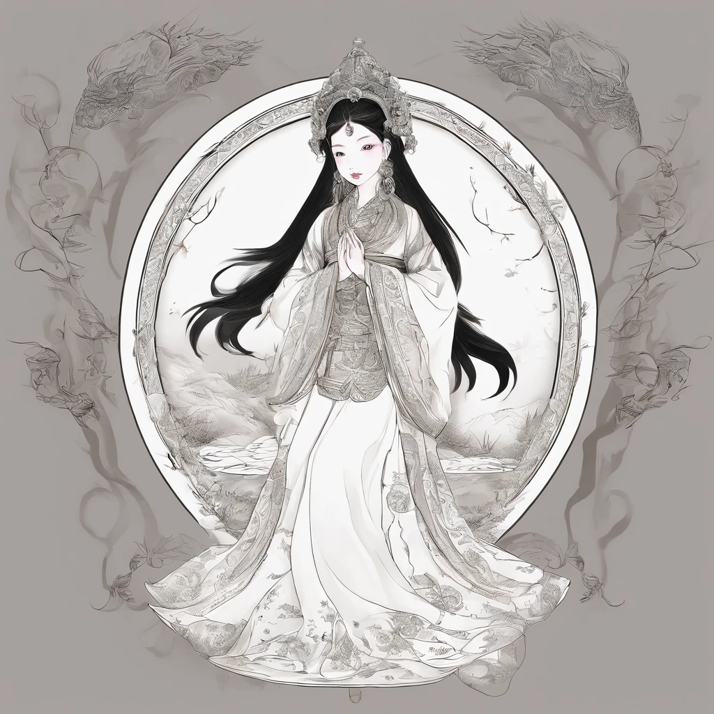 A Zhuang girl,Black hair,with a round face,largeeyes,She knelt and prayed reverently in the temple of the Ox King,Offer your own offerings,And sincerely pray to the god of the ox king