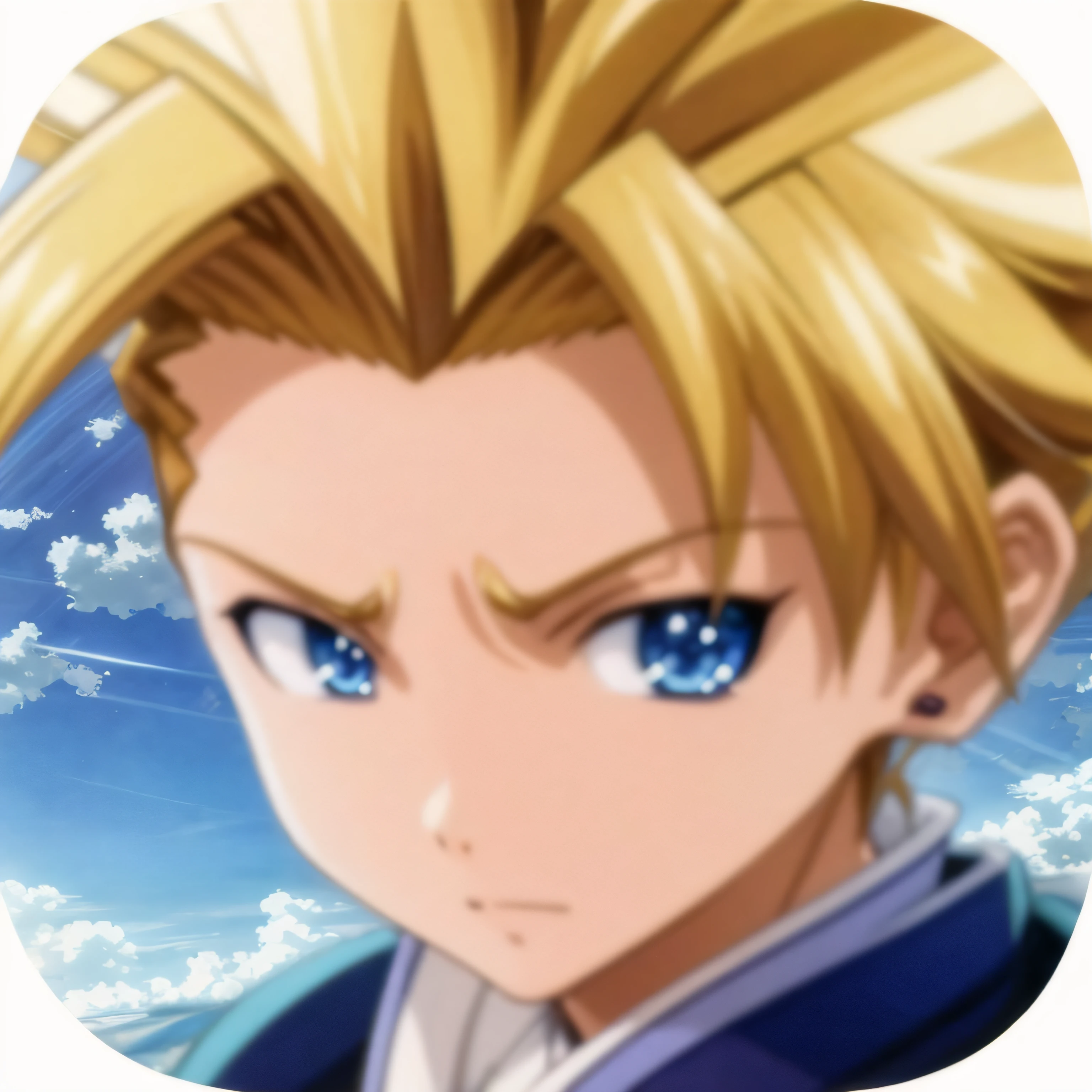 Close-up of a young man with blond hair and blue eyes, Cloud, yu - no, boichi, jin kagetsu, Avatar image, Portrait of the battle of the clouds, yakisugi, Norihiro Yagi, Anime figure, furio tedesschi, Also, Official artwork, advanced digital anime art ”, anime style character, of virtua figther,ray tracing, reflection light, sparkle, UHD, retina, masterpiece, ccurate, best quality, award winning, 4K, 8k, 16k, best quality