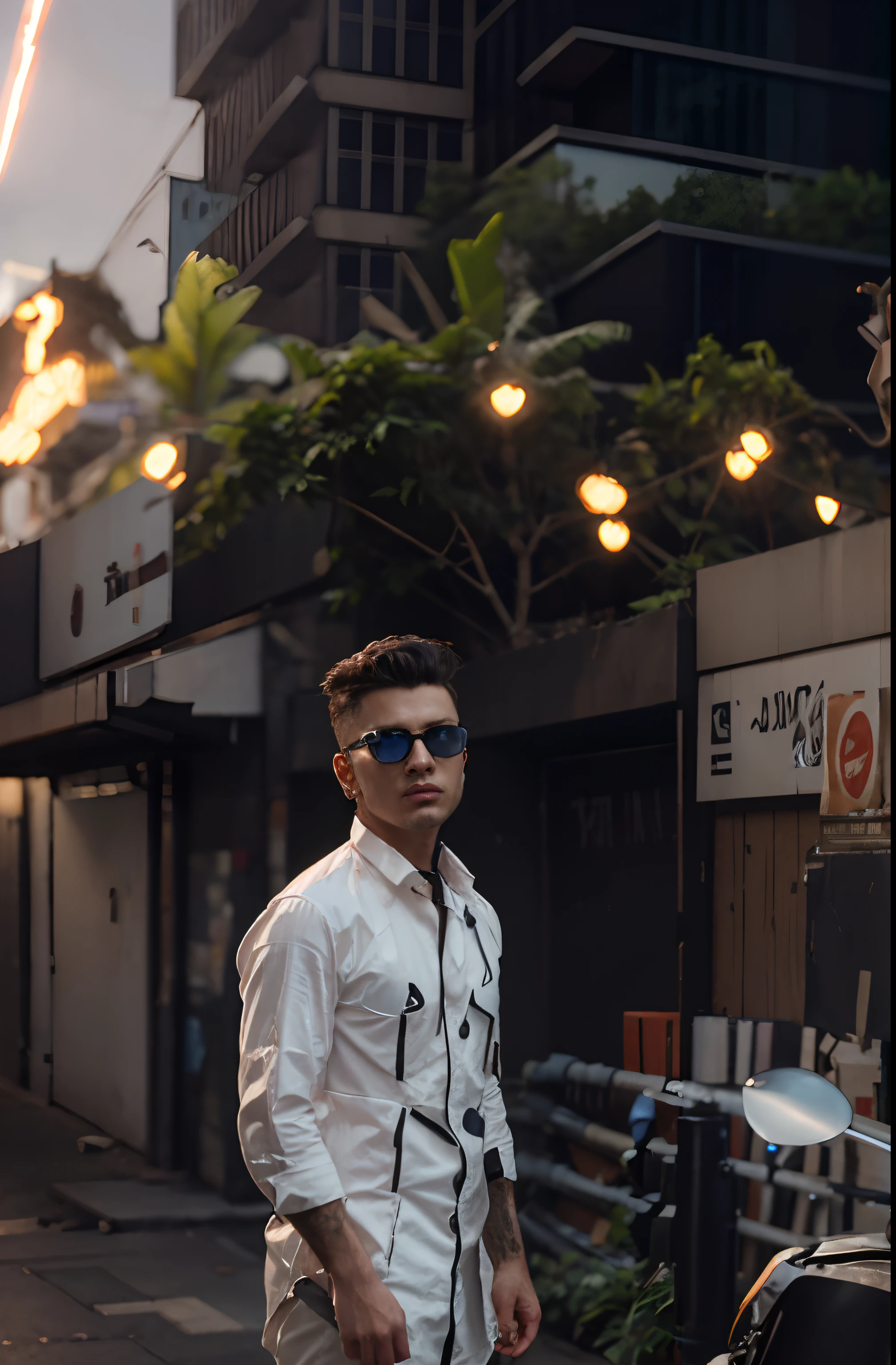 RAW photo, a portrait photo of 21 y.o man in casual clothes, night, city street, (high detailed skin:1.2), 8k uhd, dslr, soft lighting, high quality, film grain, Fujifilm XT3