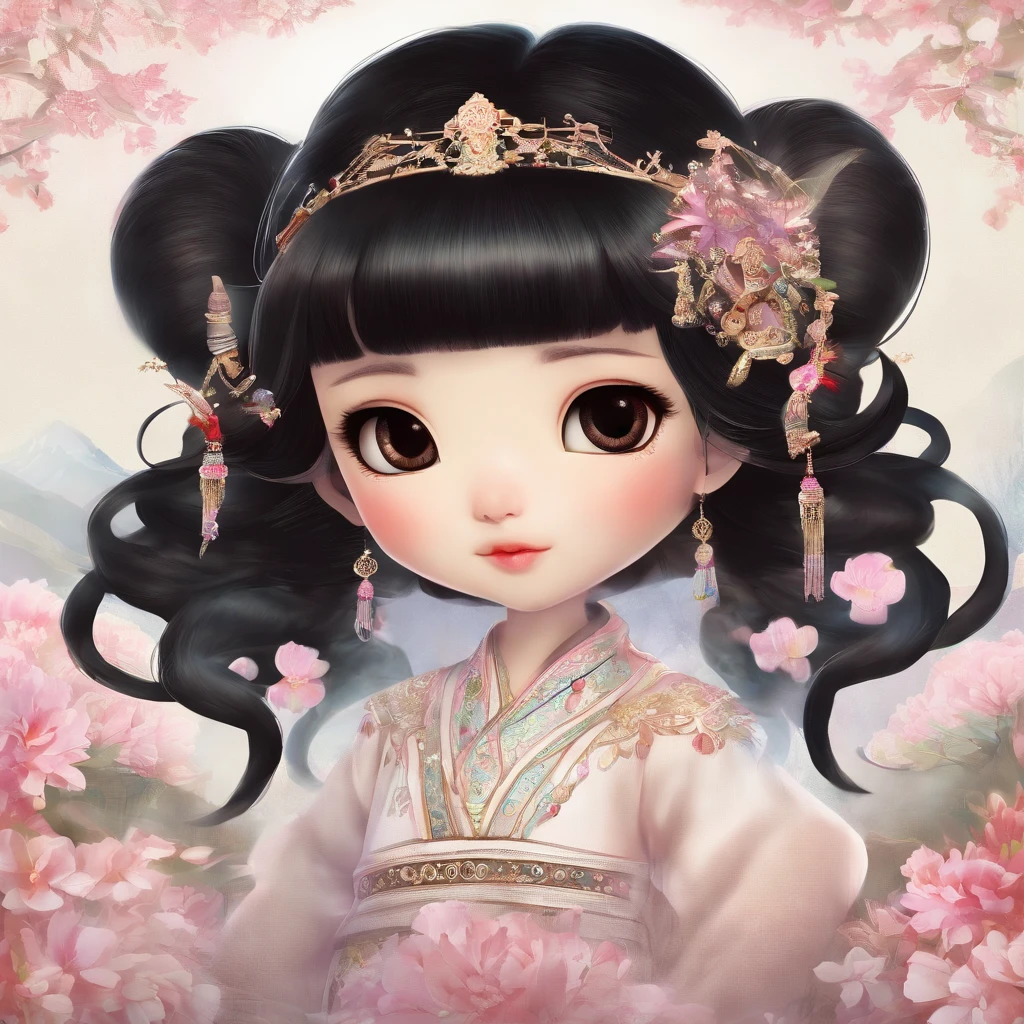 A Zhuang girl,Black hair,with a round face,largeeyes,She sincerely prayed to the god of the Ox King in the temple of the Ox King,Offer your own products,And sincerely pray to the god of the ox king
